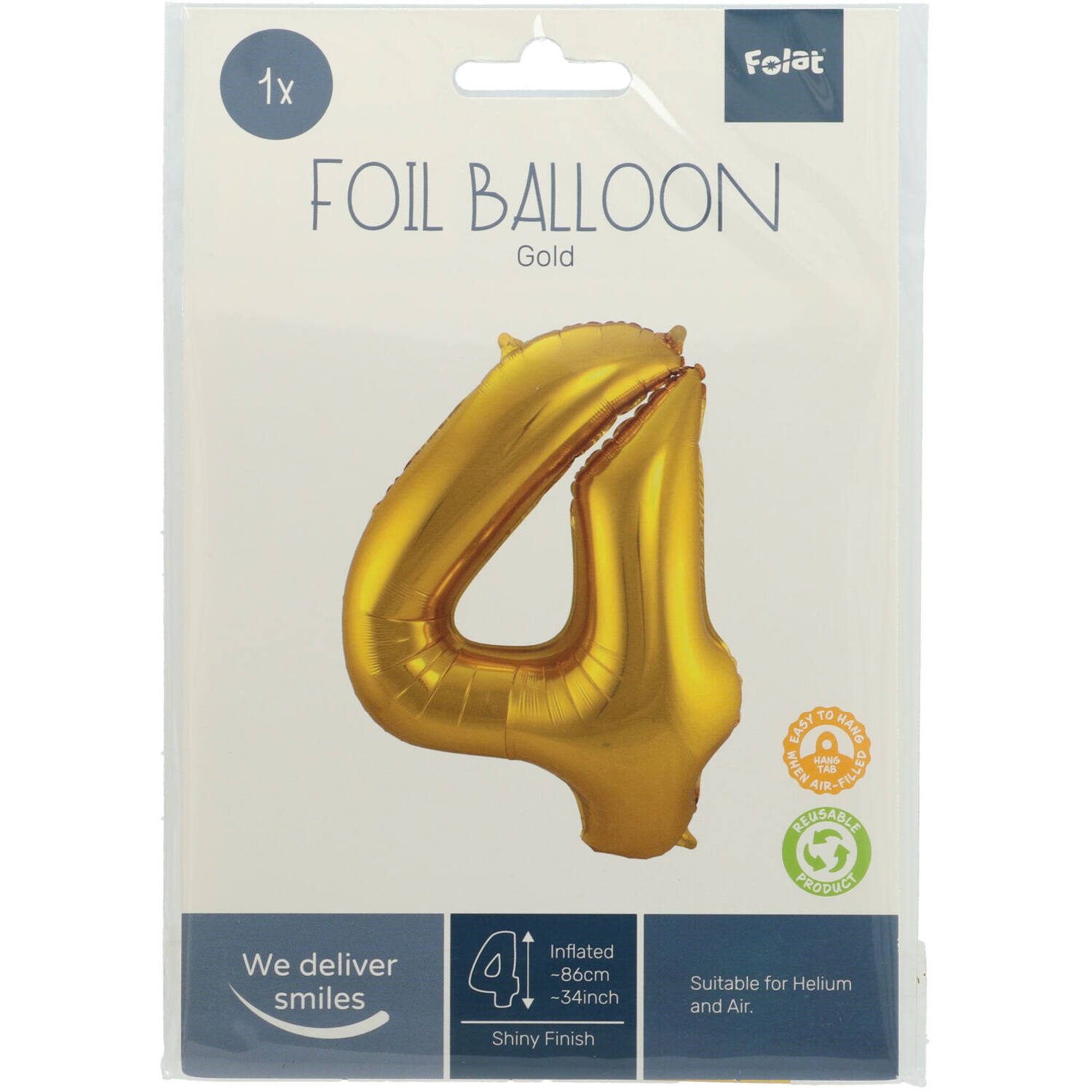 Foil Balloon Number 4 - Gold - 86 cm