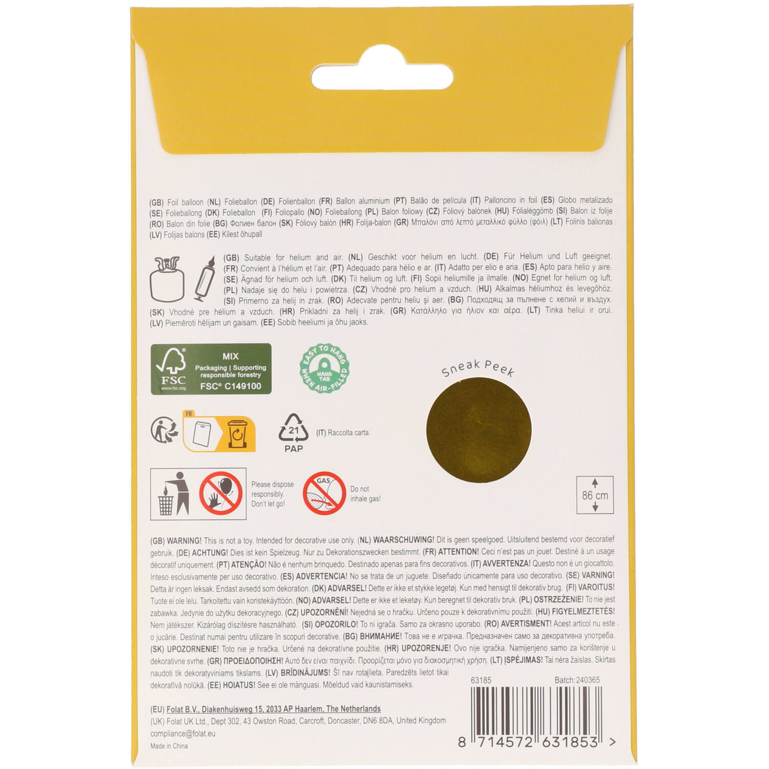 Foil Balloon Number 5 - Gold - 86 cm