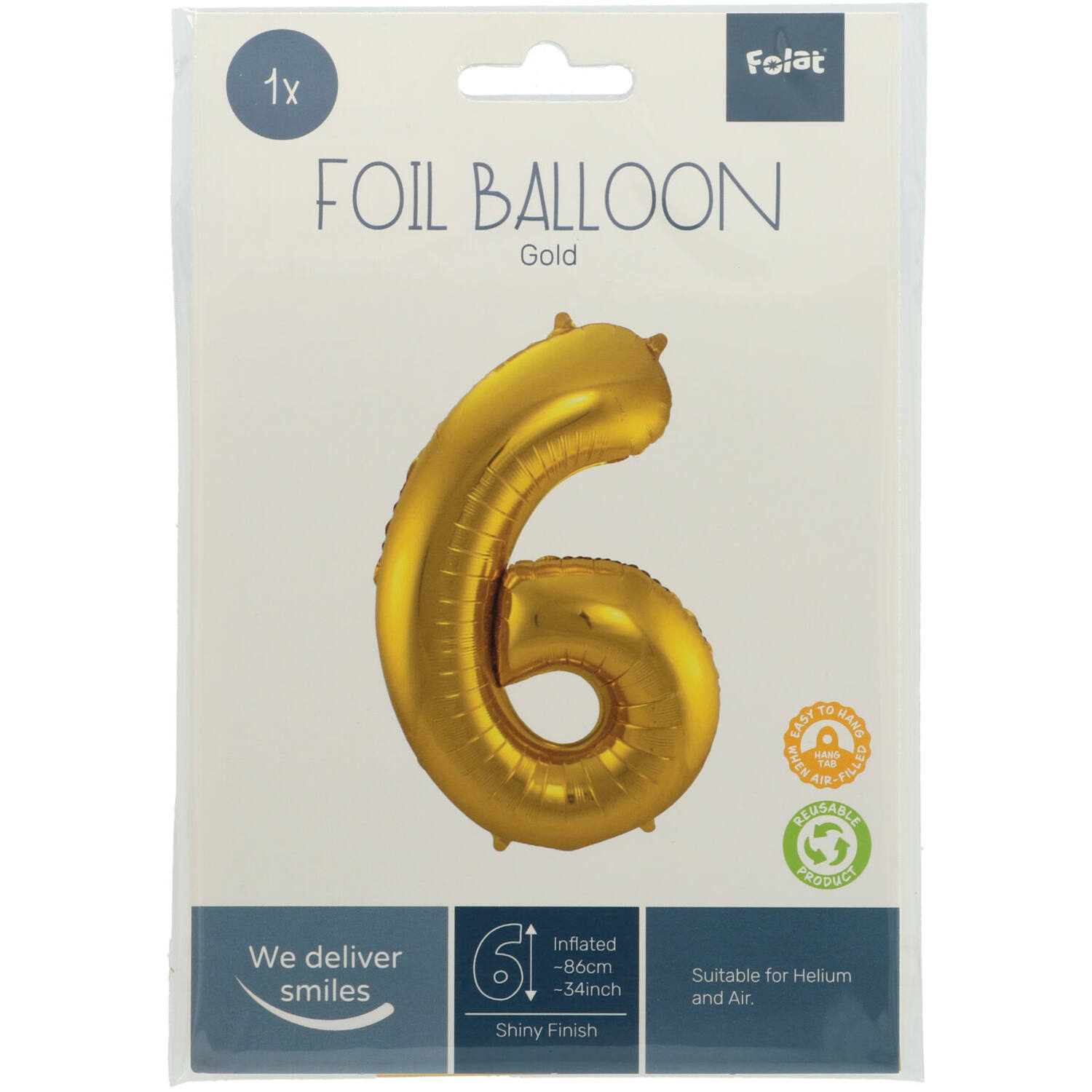 Foil Balloon Number 6 - Gold - 86 cm
