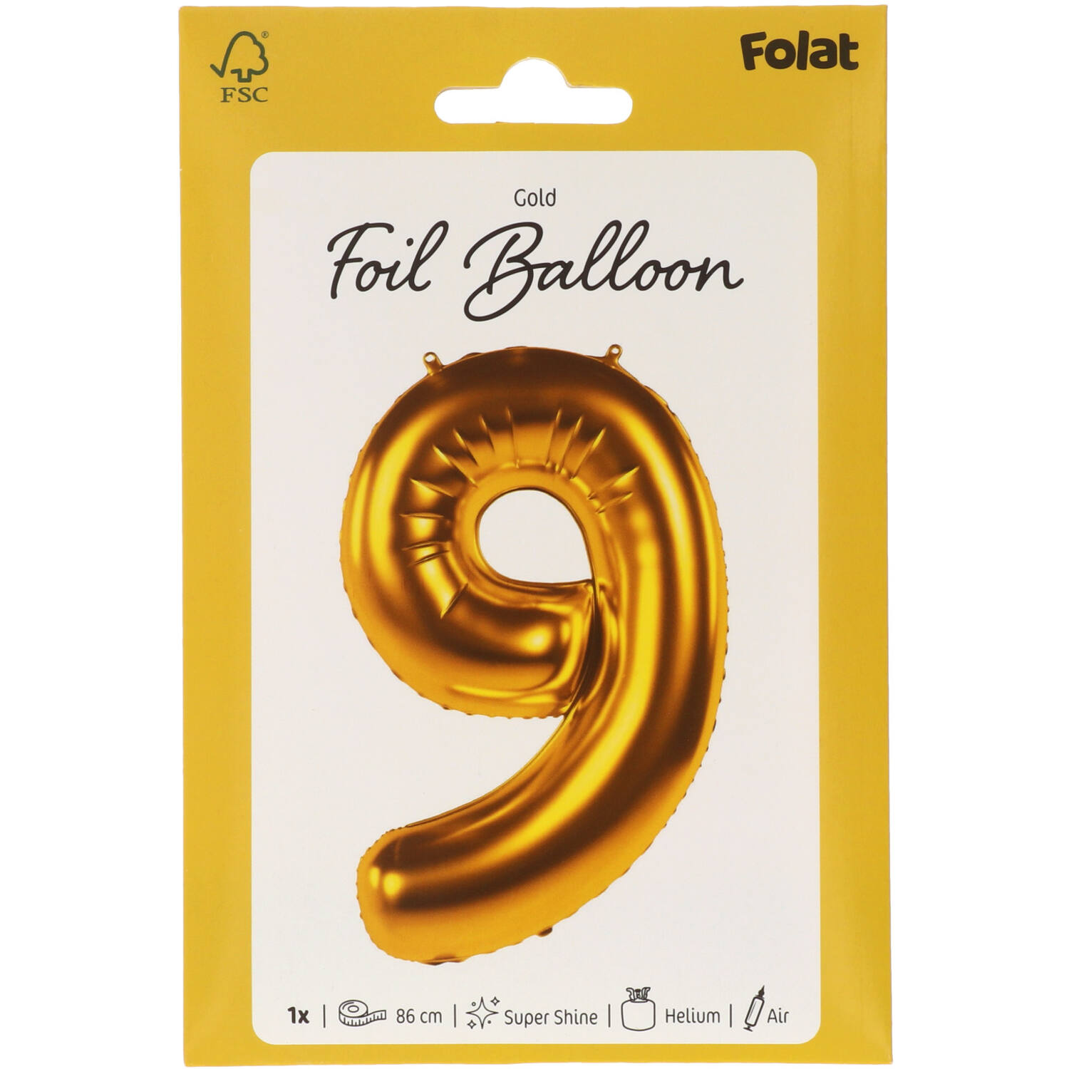 Foil Balloon Number 9 - Gold - 86 cm