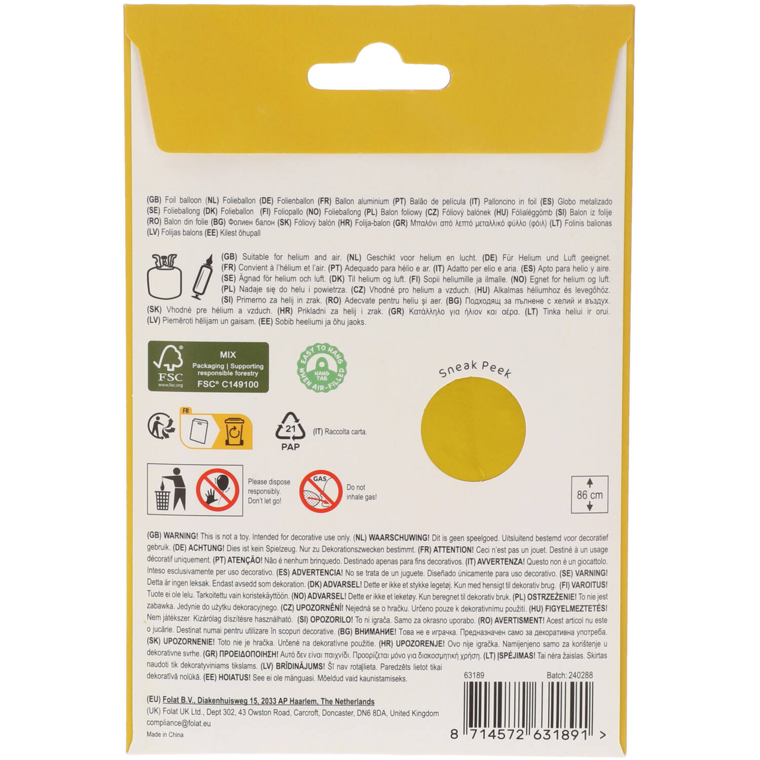 Foil Balloon Number 9 - Gold - 86 cm