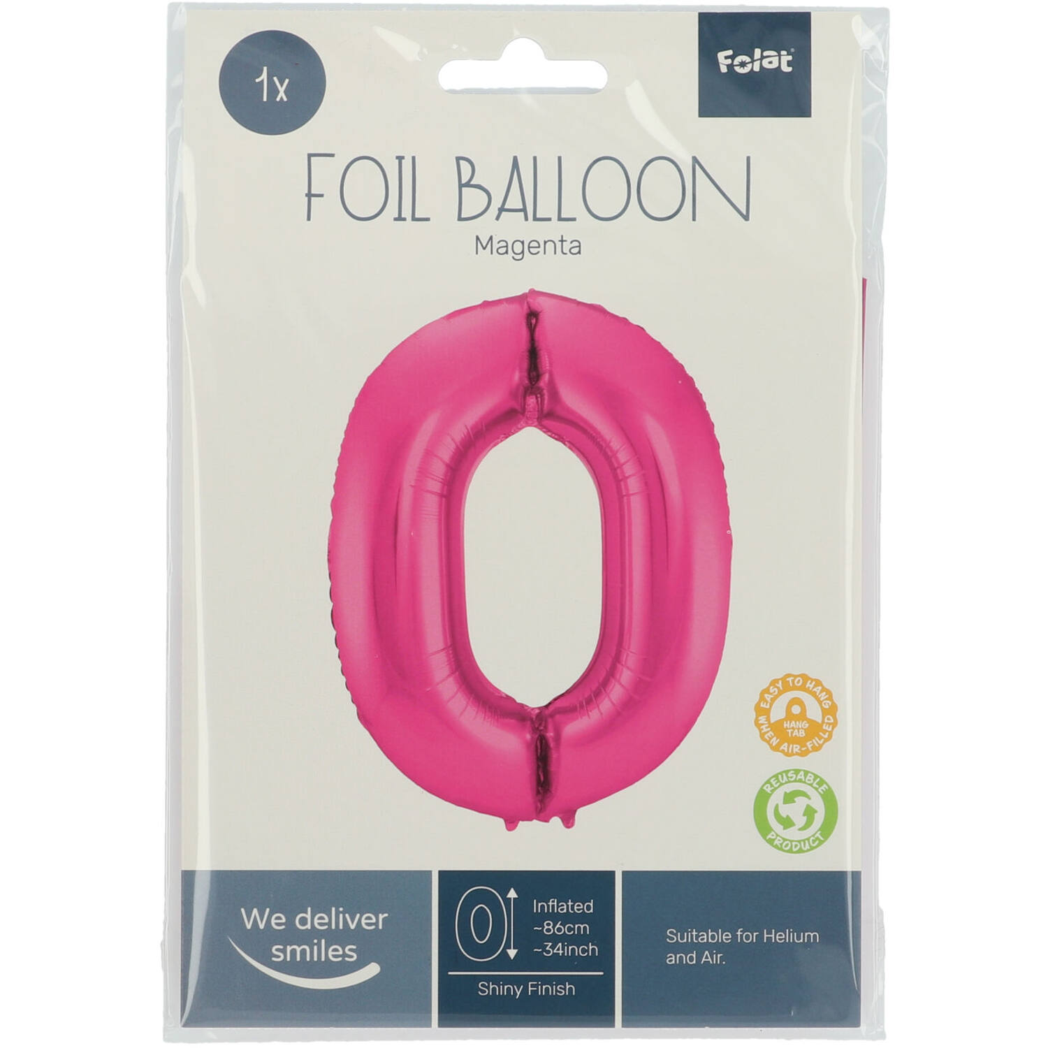 Foil Balloon Number 0 - Magenta - 86 cm