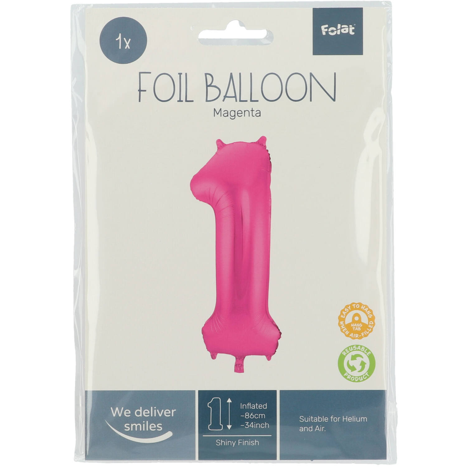 Foil Balloon Number 1 - Magenta - 86 cm