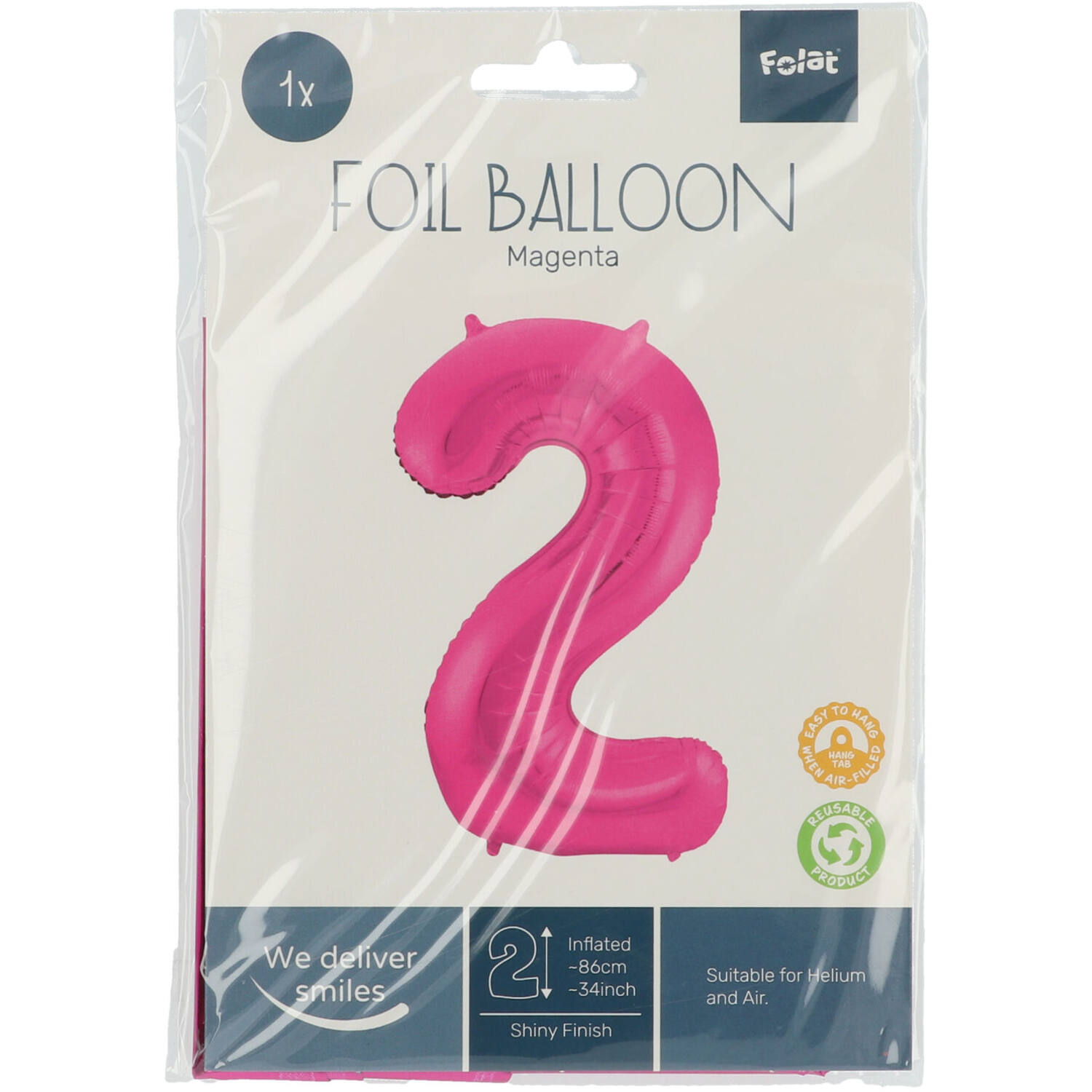 Foil Balloon Number 2 - Magenta - 86 cm