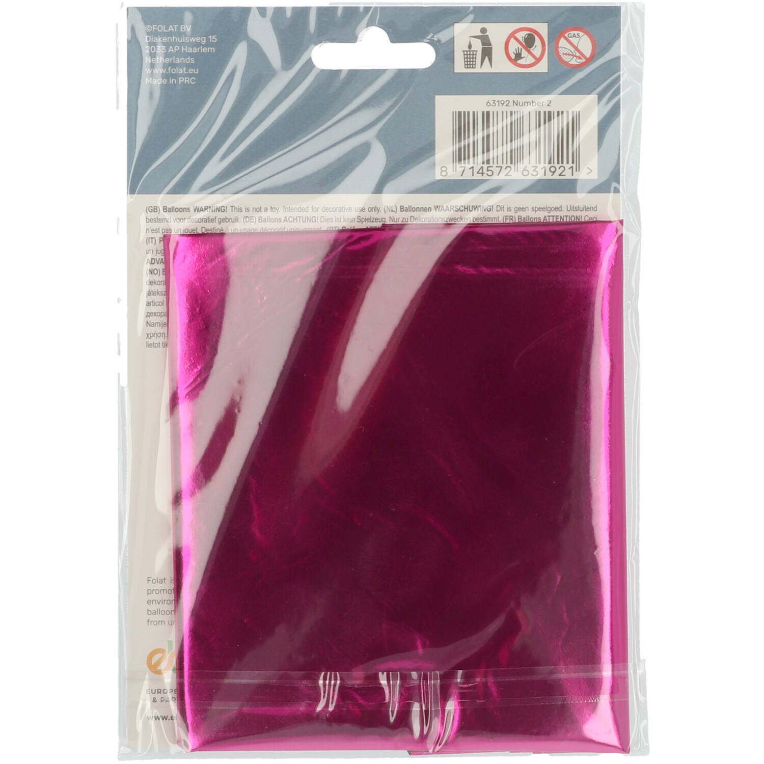 Foil Balloon Number 2 - Magenta - 86 cm