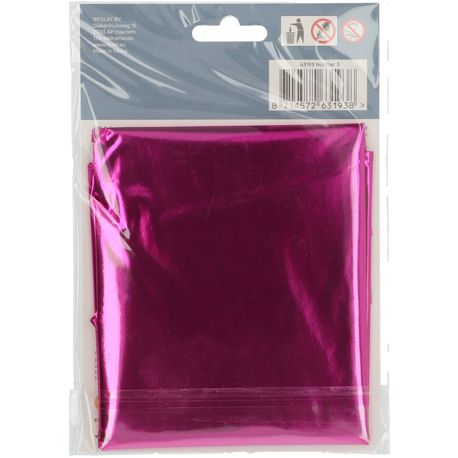 Foil Balloon Number 3 - Magenta - 86 cm