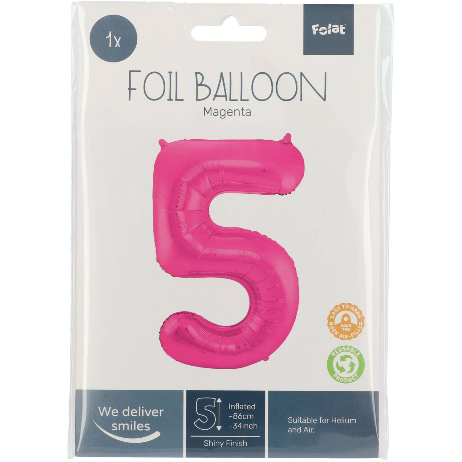 Foil Balloon Number 5 - Magenta - 86 cm