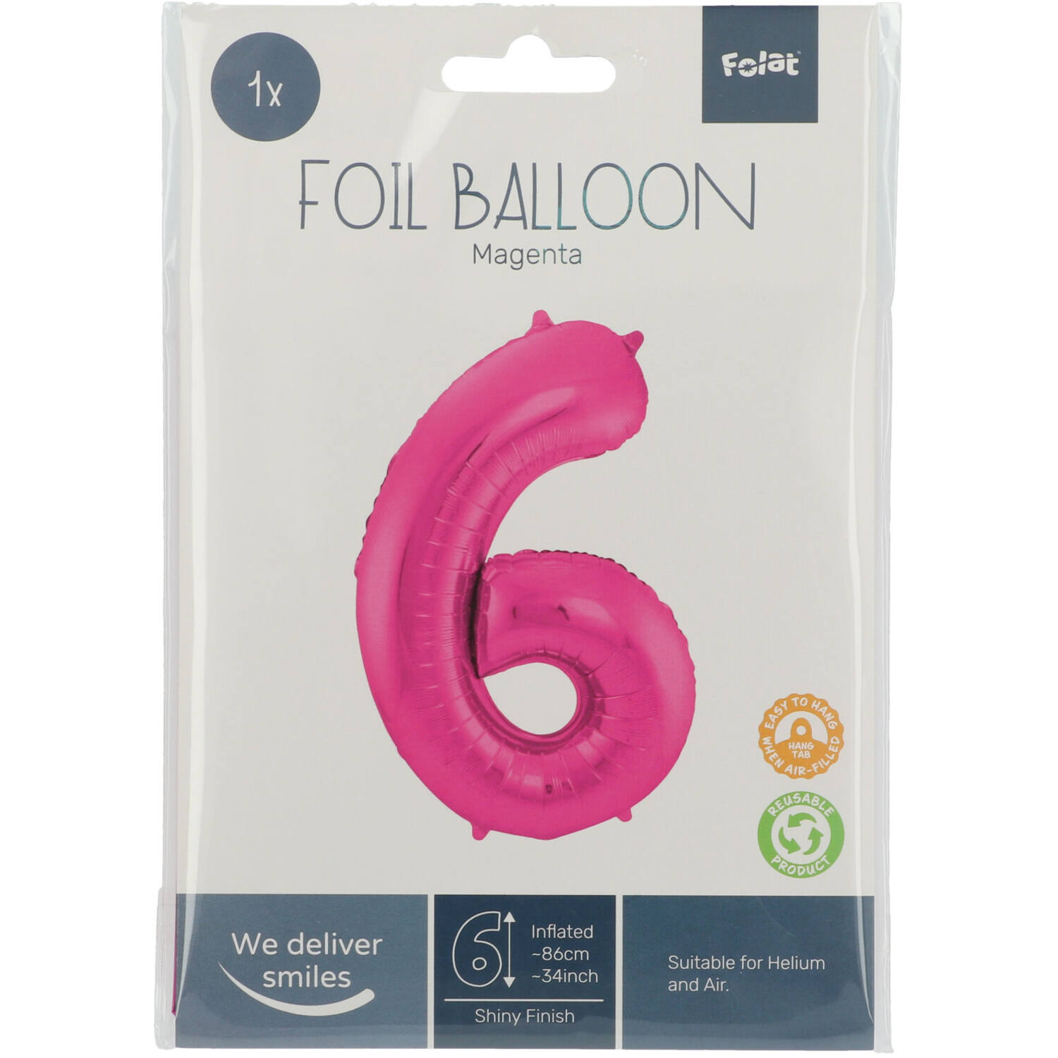 Foil Balloon Number 6 - Magenta - 86 cm