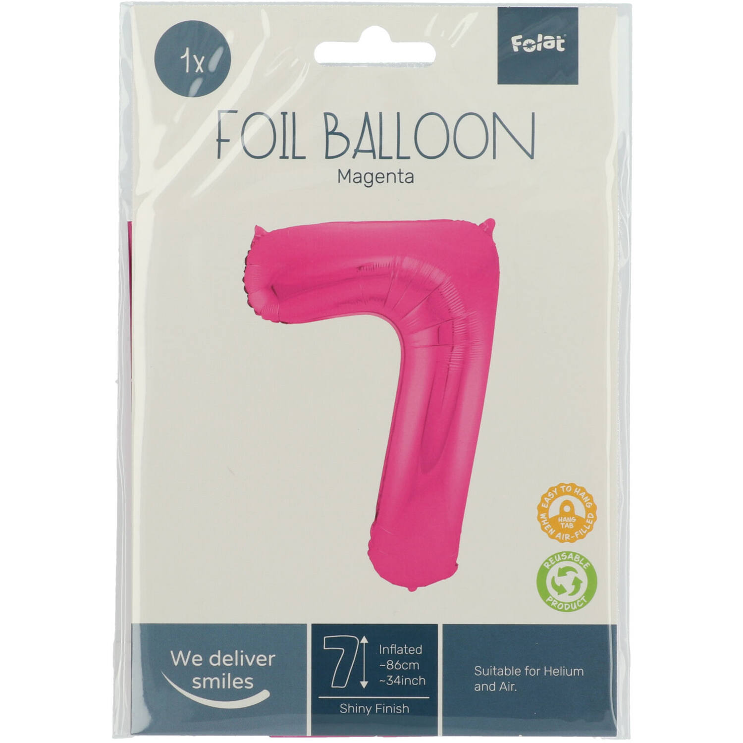 Foil Balloon Number 7 - Magenta - 86 cm