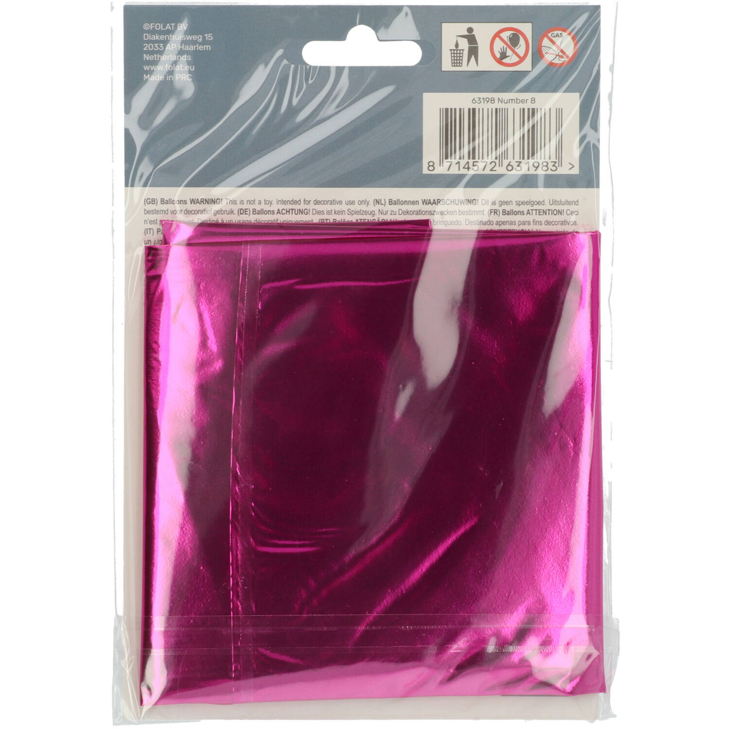 Foil Balloon Number 8 - Magenta - 86 cm