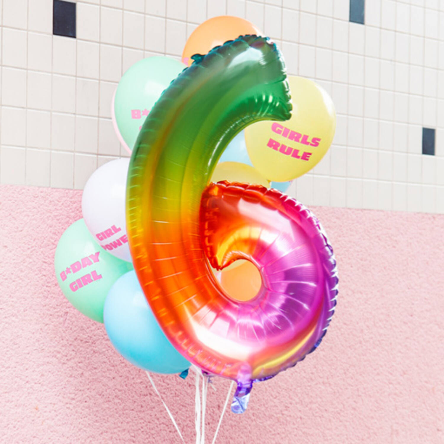 Foil Balloon Shaped Number  6 Yummy Gummy Rainbow - 81 cm