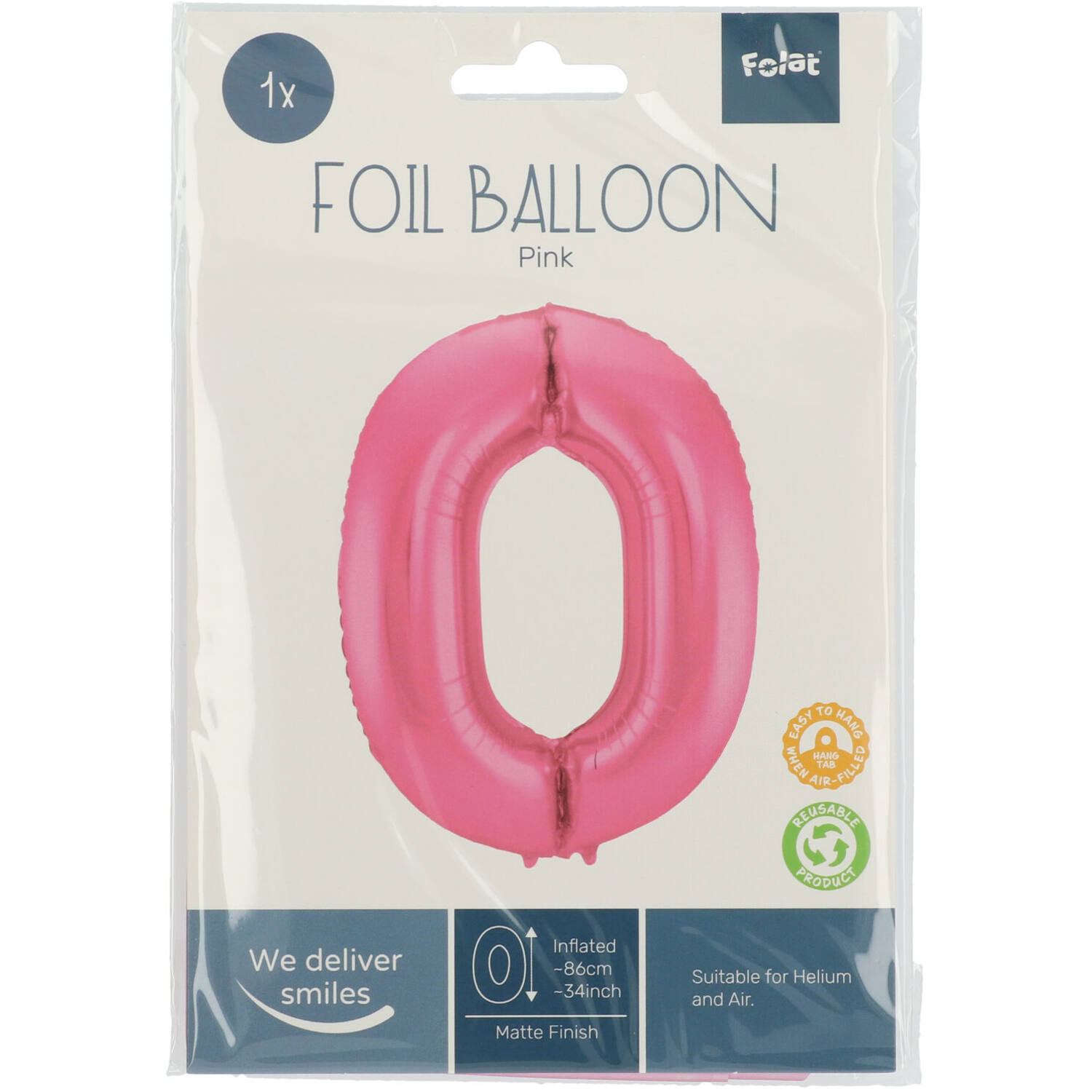 Foil Balloon Number 0 - Pink Metallic Mat - 86 cm