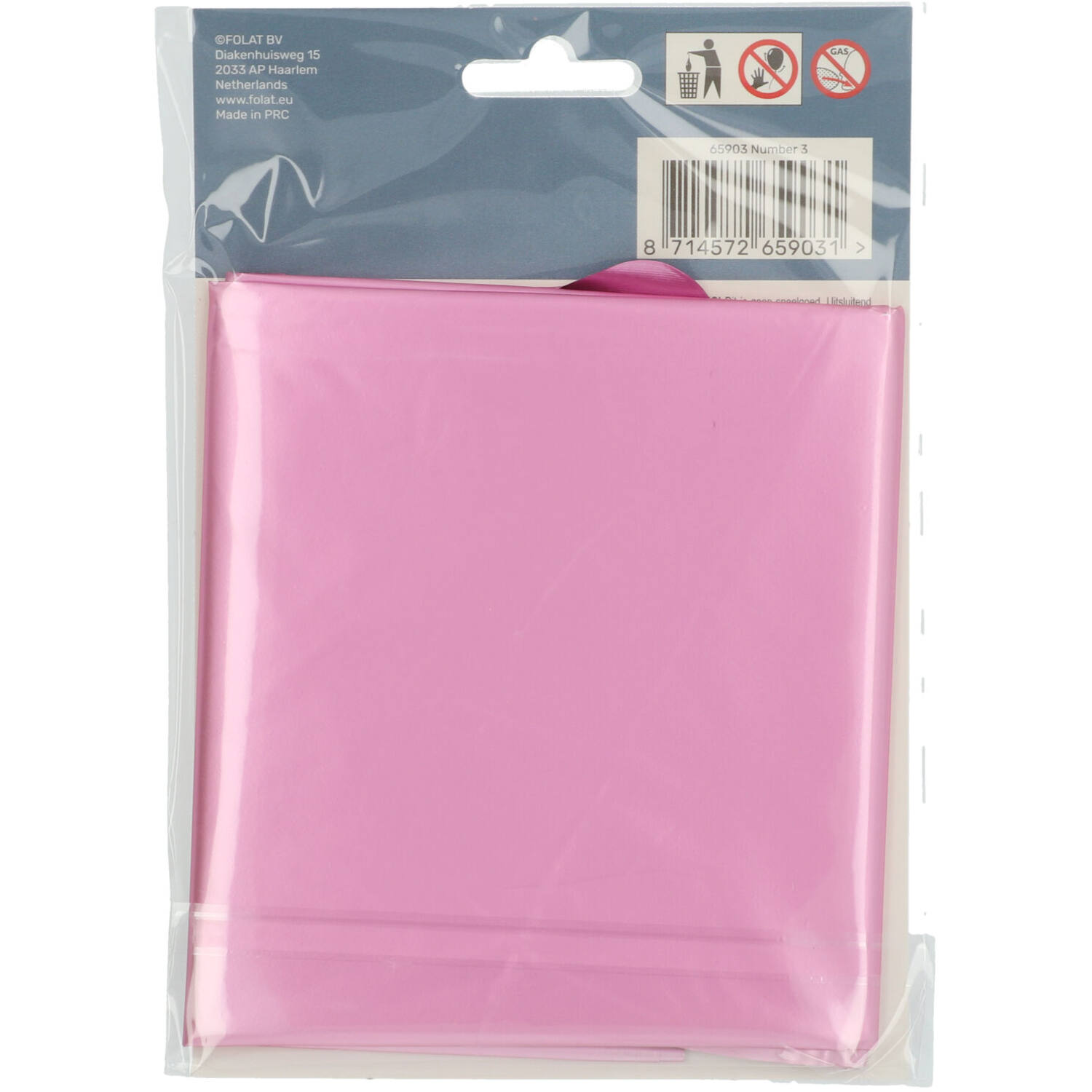 Foil Balloon Number 3 - Pink Metallic Mat - 86 cm