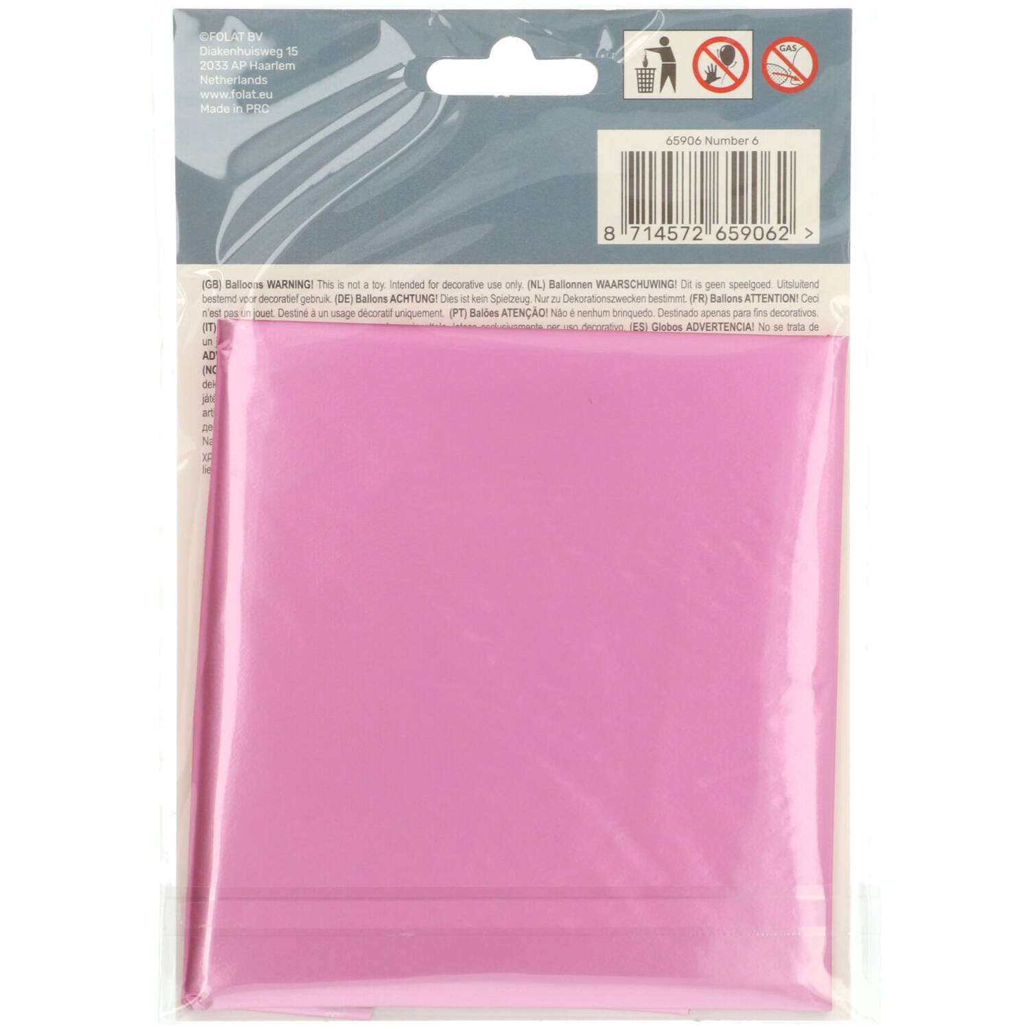 Foil Balloon Number 6 - Pink Metallic Mat - 86 cm