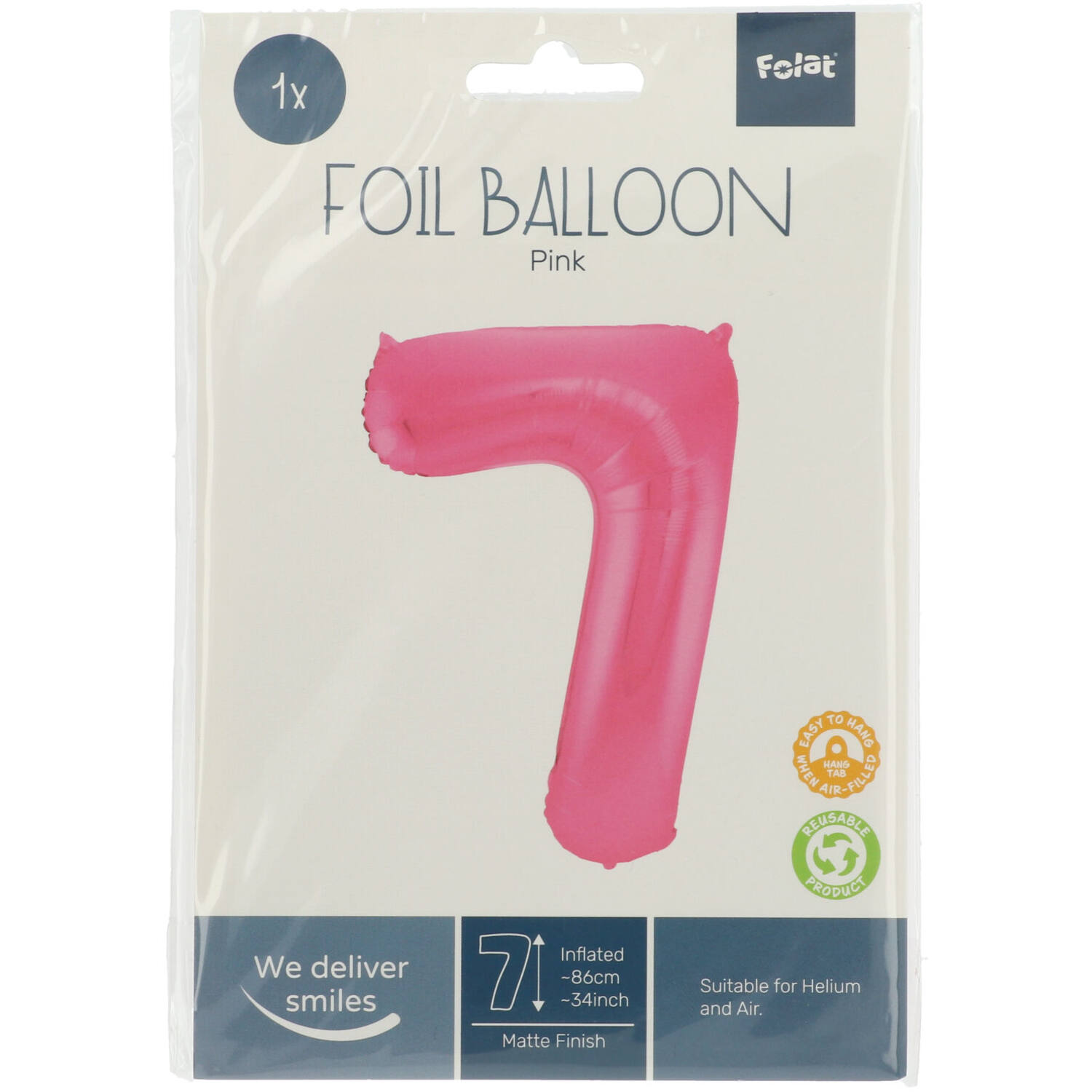 Foil Balloon Number 7 - Pink Metallic Mat - 86 cm