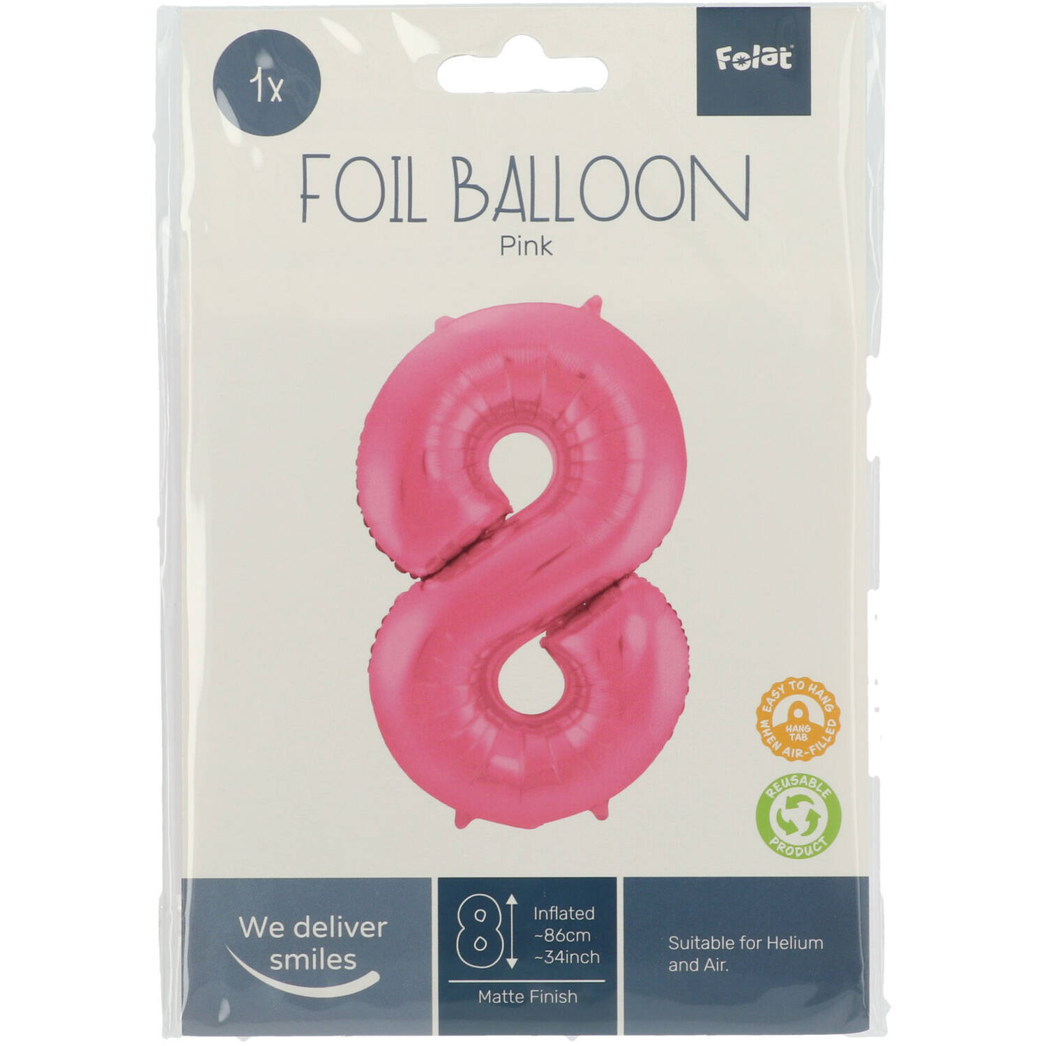 Foil Balloon Number 8 - Pink Metallic Mat - 86 cm