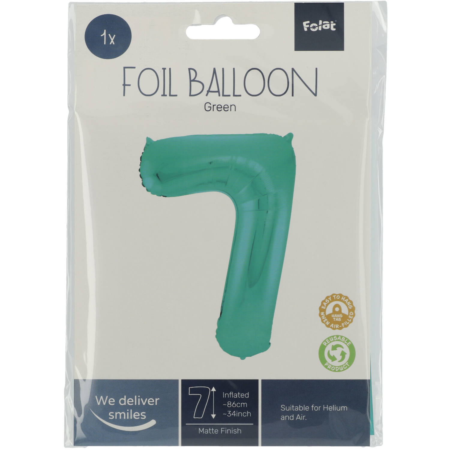 Foil Balloon Number 7 - Green Metallic Mat - 86 cm