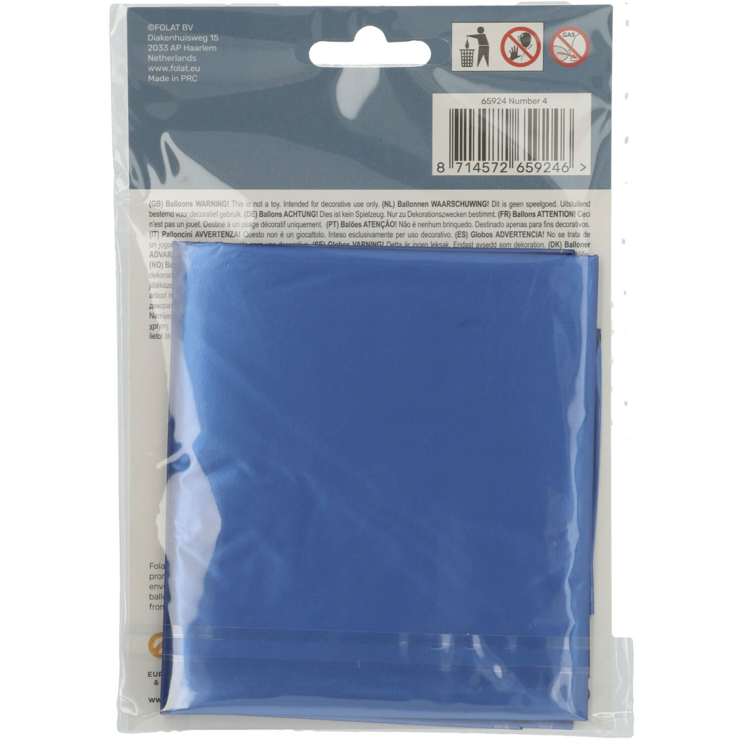 Foil Balloon Number 4 - Blue Metallic Mat - 86 cm 