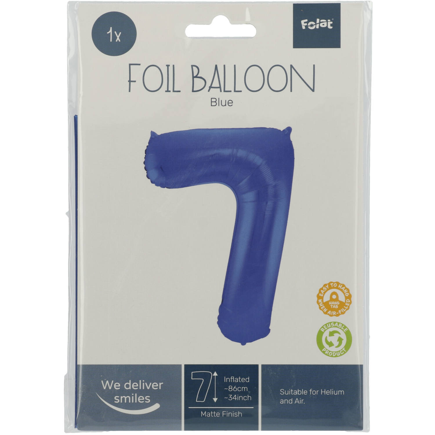 Foil Balloon Number 7 - Blue Metallic Mat - 86 cm 