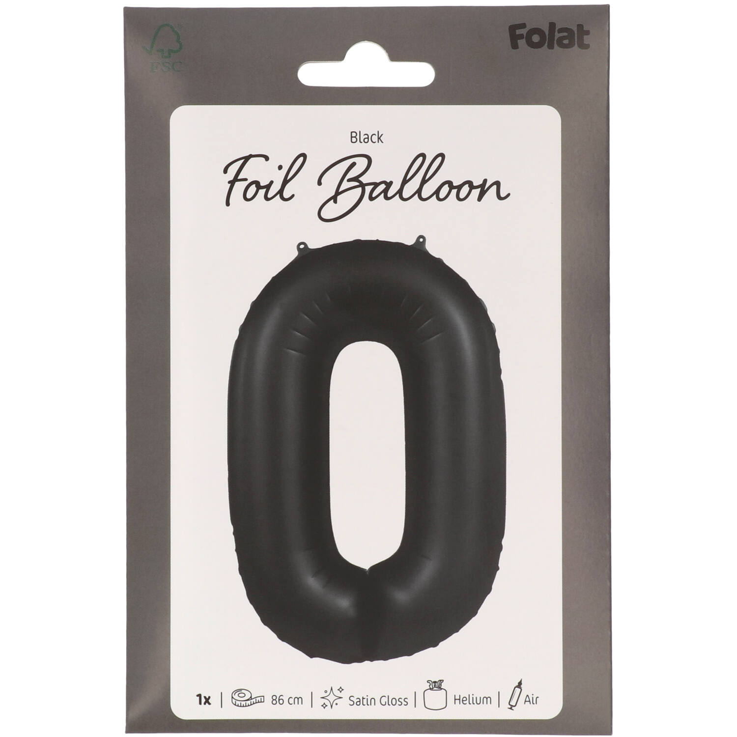 Foil Balloon Number 0 Black Metallic Matt - 86 cm