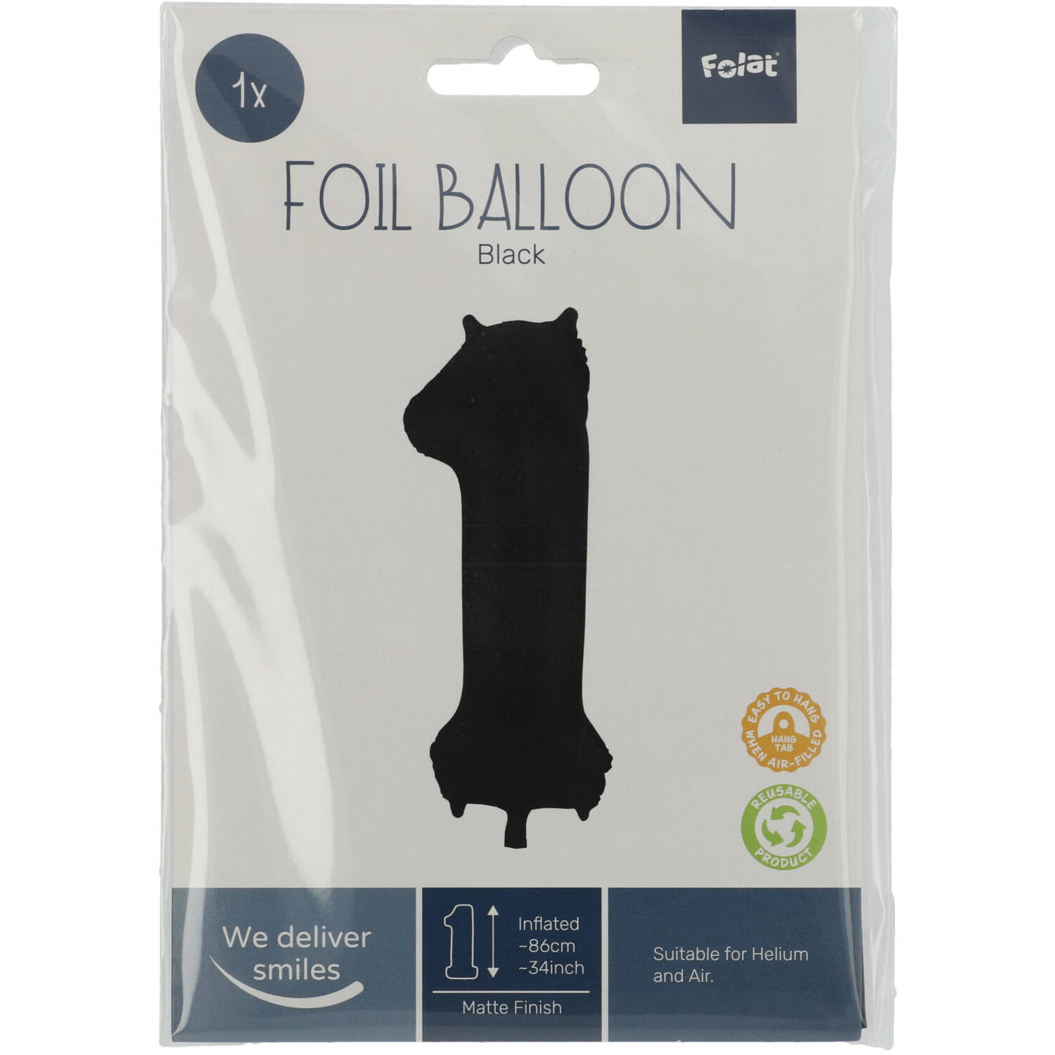 Foil Balloon Number 1 Black Metallic Matt - 86 cm