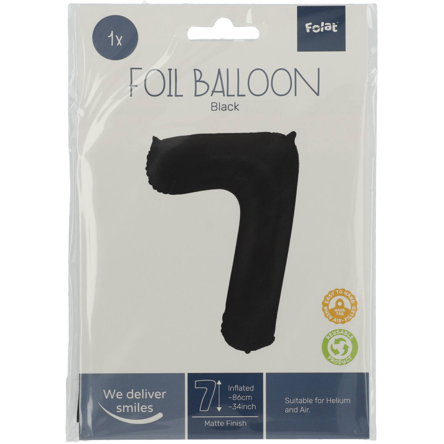 Foil Balloon Number 7 Black Metallic Matt - 86 cm