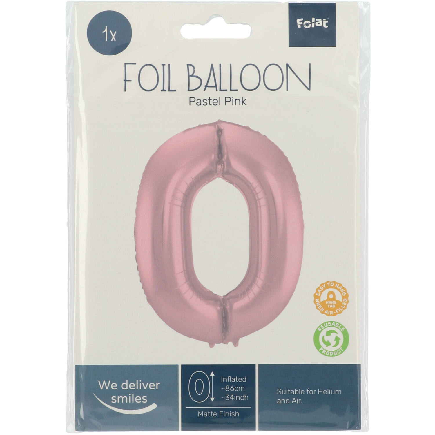 Foil Balloon Number 0 Pastel Pink Metallic Matt - 86 cm