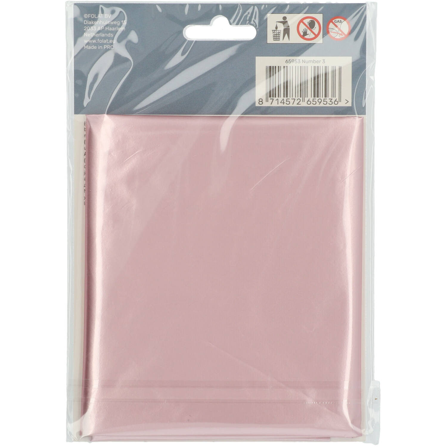 Foil Balloon Number 3 Pastel Pink Metallic Matt - 86 cm