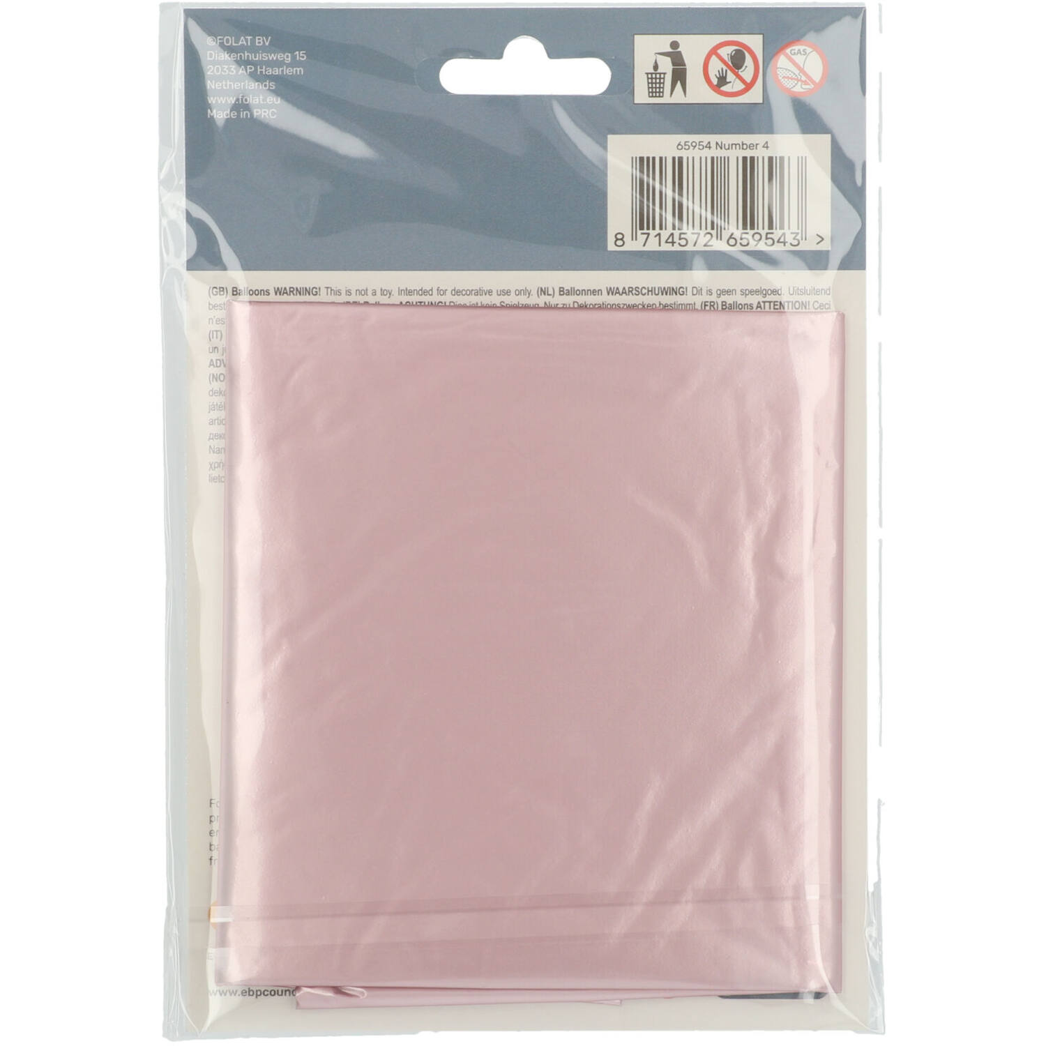Foil Balloon Number 4 Pastel Pink Metallic Matt - 86 cm