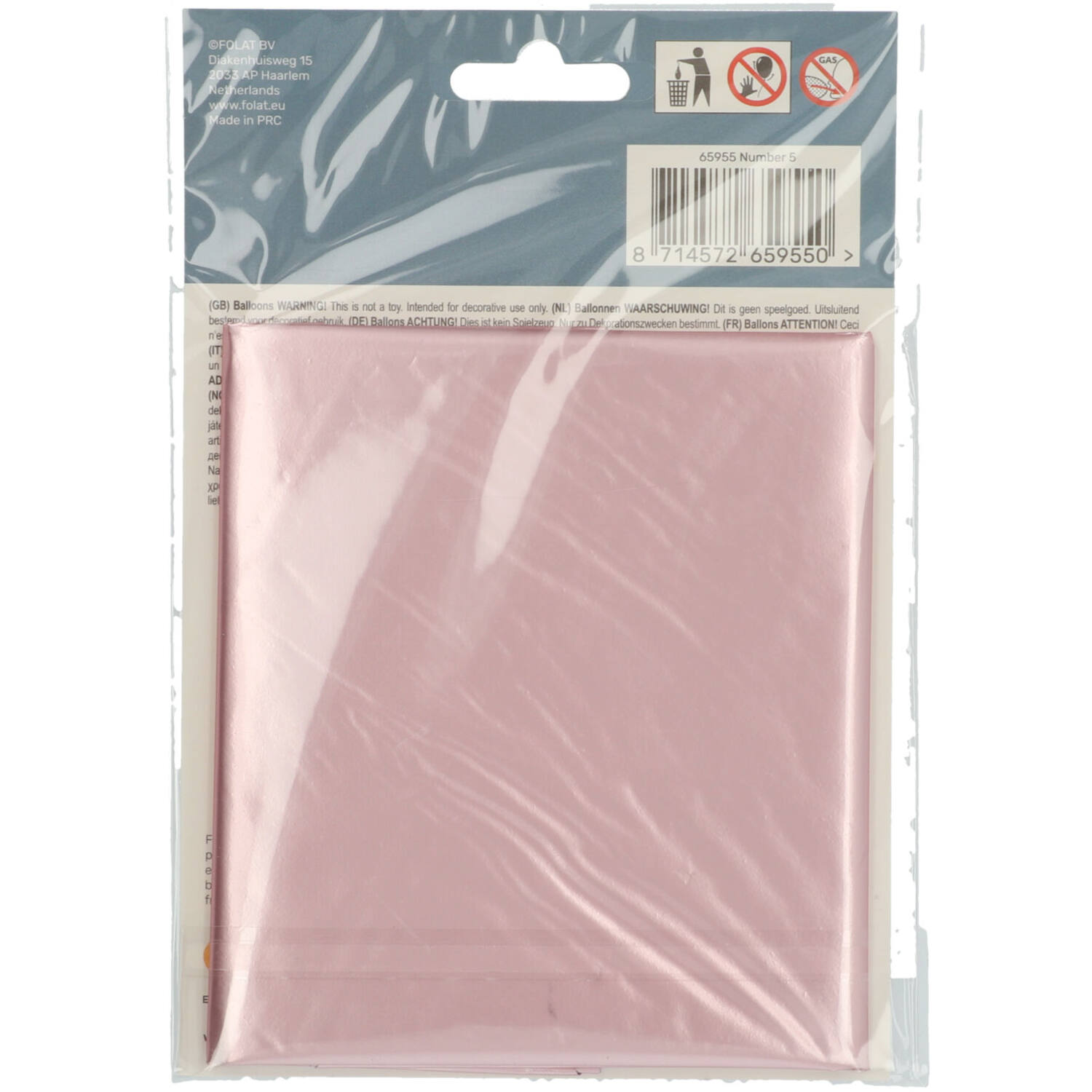 Foil Balloon Number 5 Pastel Pink Metallic Matt - 86 cm