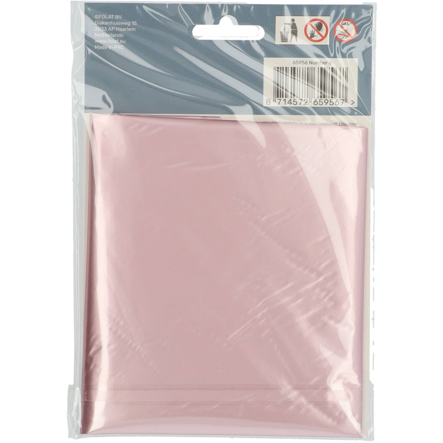 Foil Balloon Number 6 Pastel Pink Metallic Matt - 86 cm