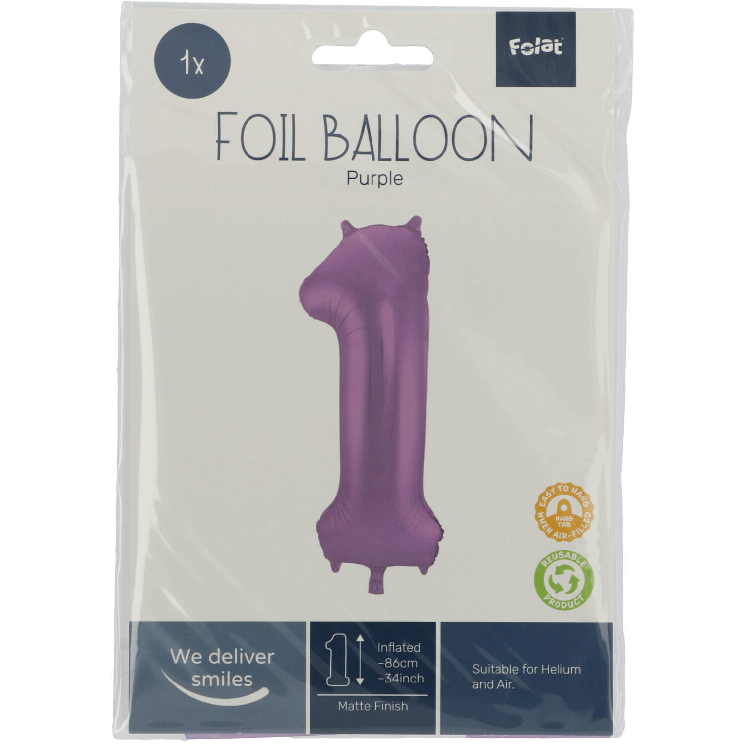 Foil Balloon Number 1 Purple Metallic Matt - 86 cm