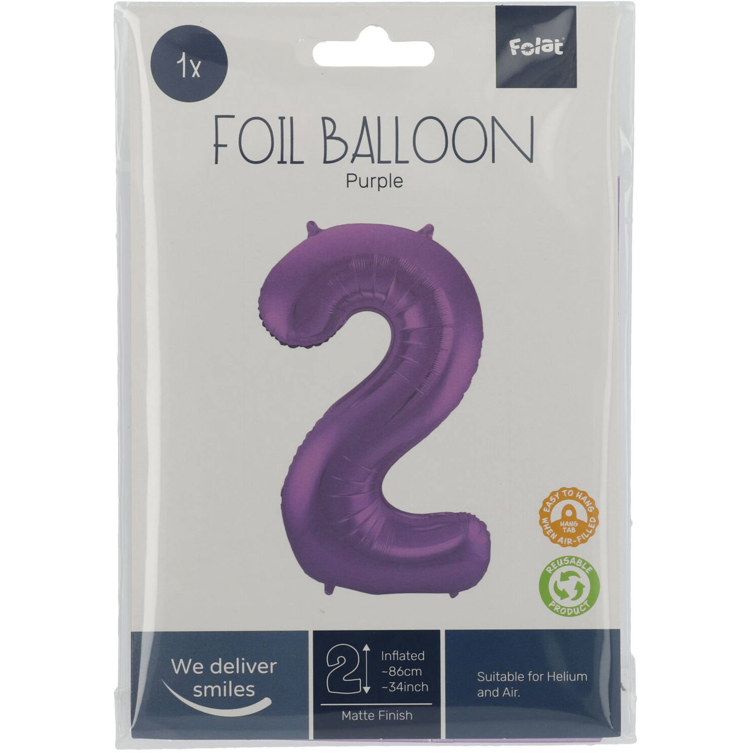 Foil Balloon Number 2 Purple Metallic Matt - 86 cm