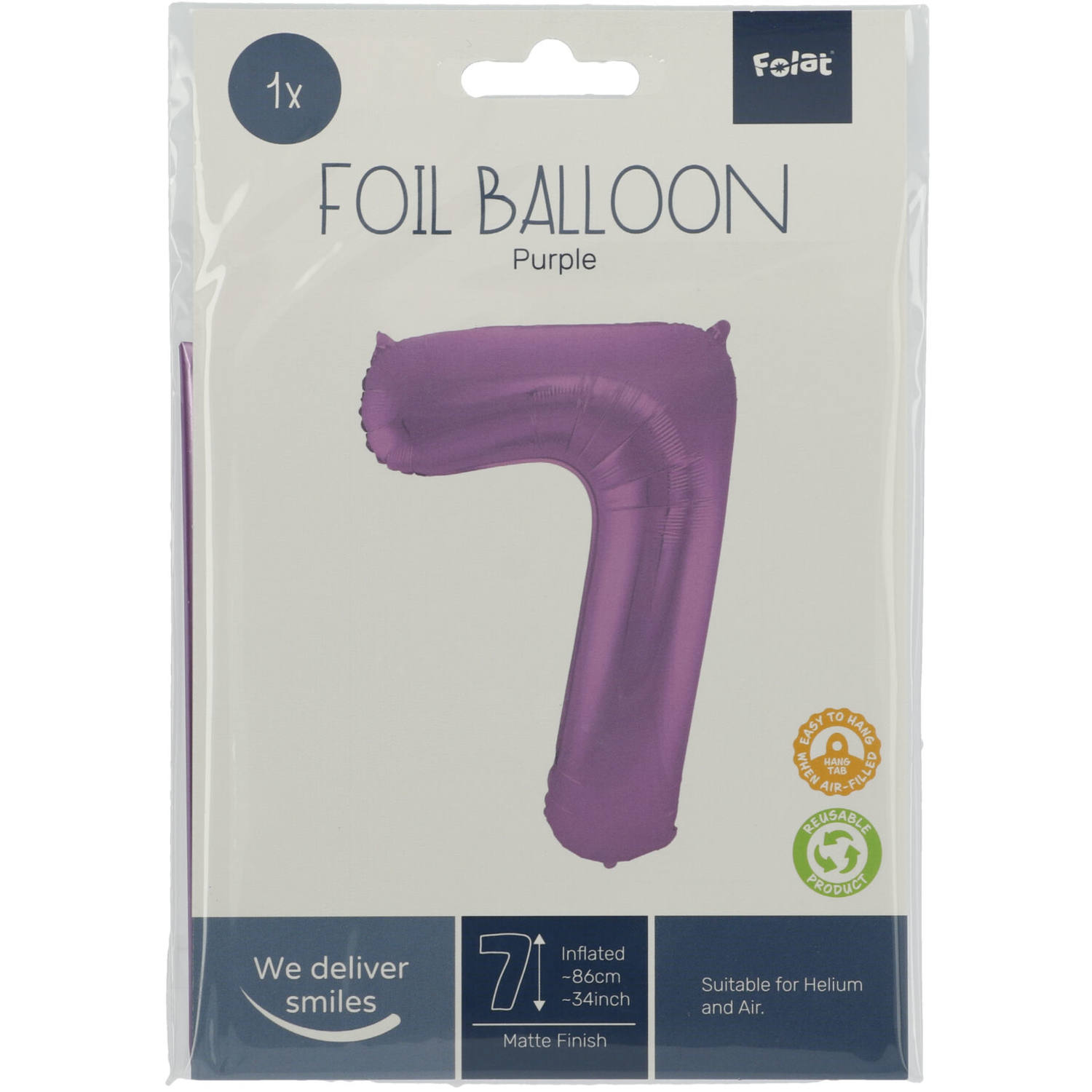 Foil Balloon Number 7 Purple Metallic Matt - 86 cm