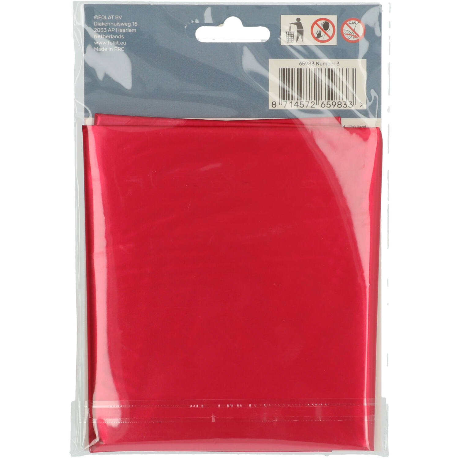 Foil Balloon Number 3 Red Metallic Matt - 86 cm