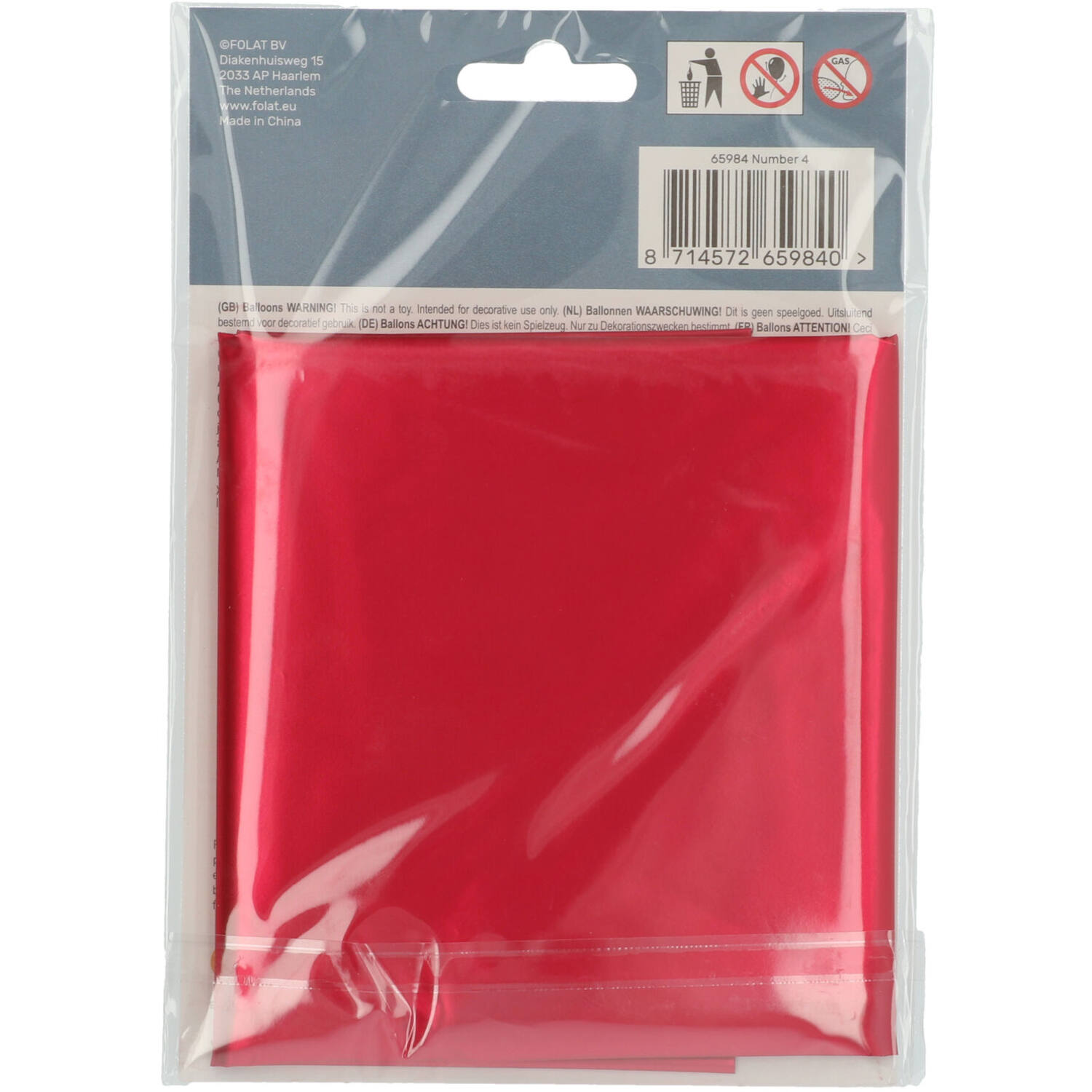 Foil Balloon Number 4 Red Metallic Matt - 86 cm