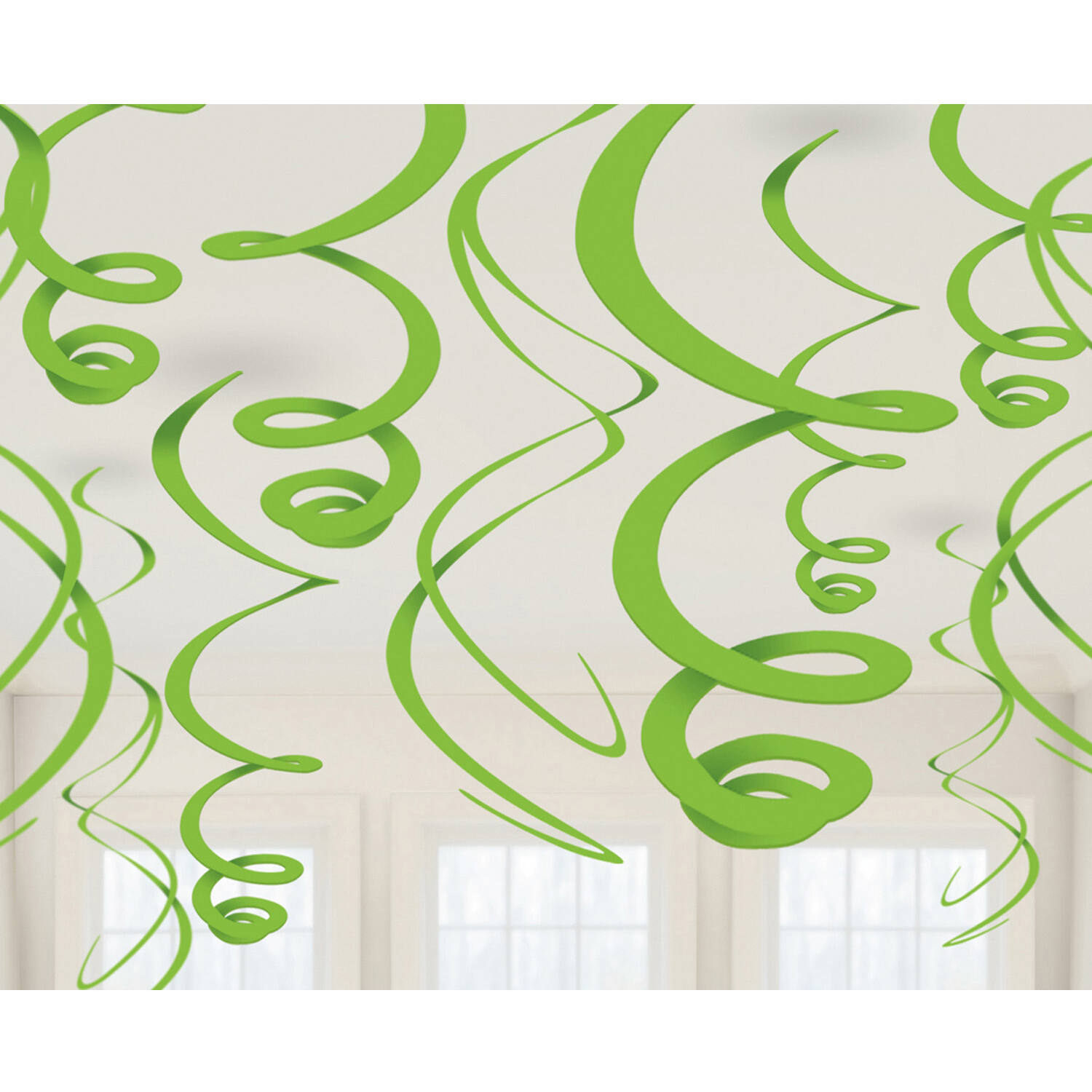 12 Swirl Decorations Kiwi Green Foil 55.8cm