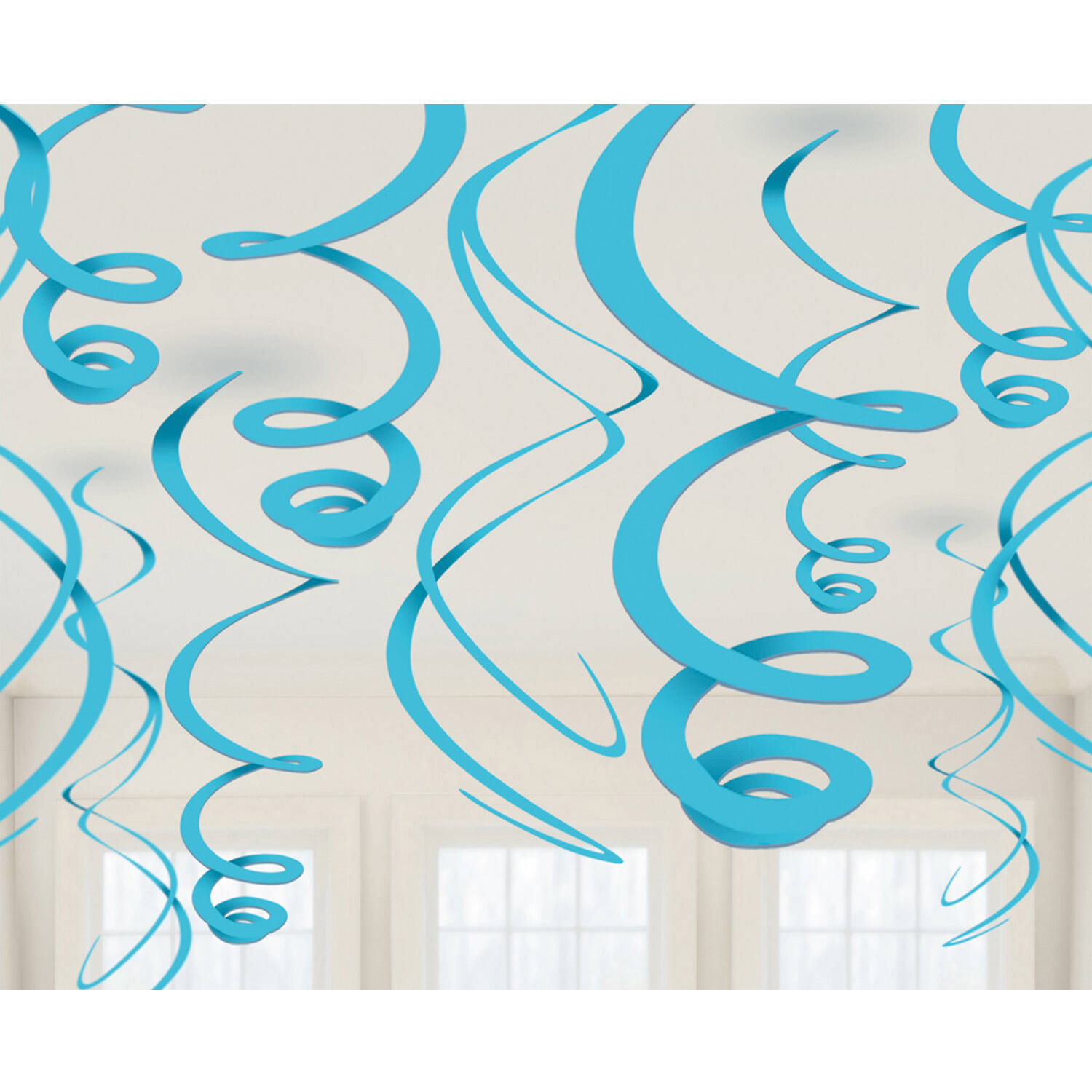 12 Swirl Decorations Caribbean Blue Foil 55.8 cm
