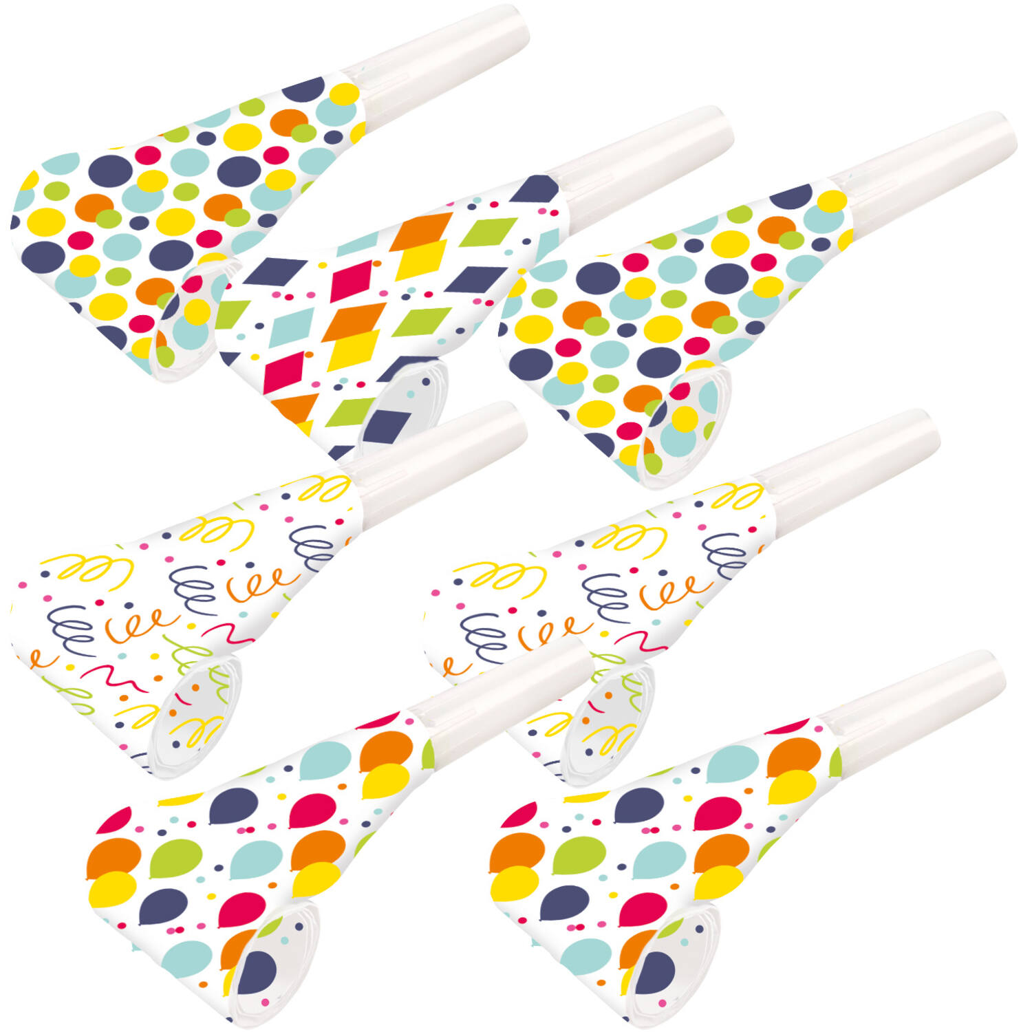 7 Blowouts Assorted Plastic / Paper 30 cm