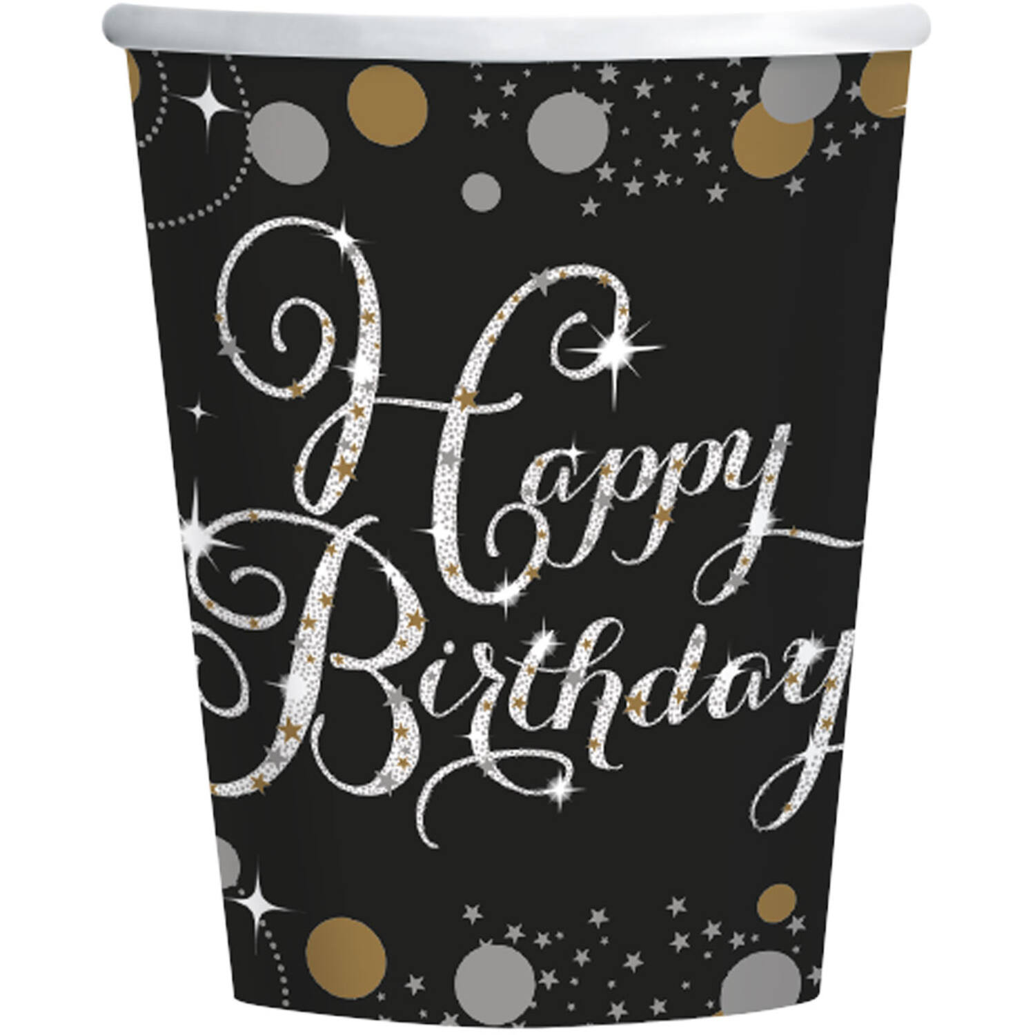 8 Cups Happy Birthday Sparkling Celebrations Paper gold 250 ml