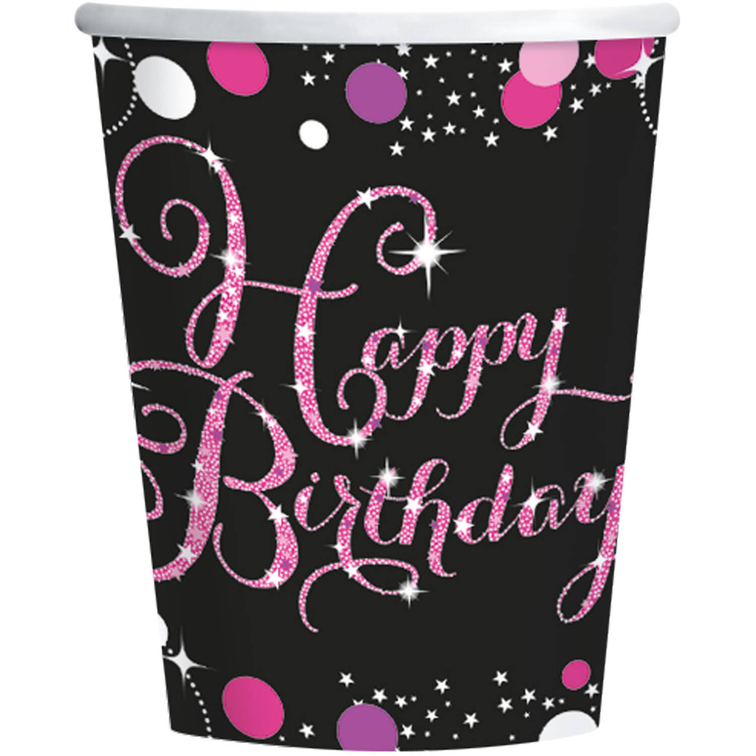 8 Cups Happy Birthday Sparkling Celebrations Paper pink 250 ml