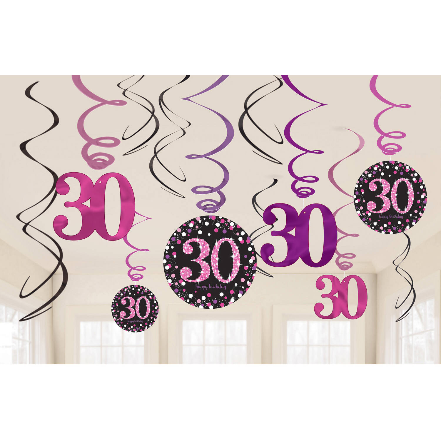 12 Swirl Decorations 30 Sparkling Celebration - Pink Foil / Paper 61 cm