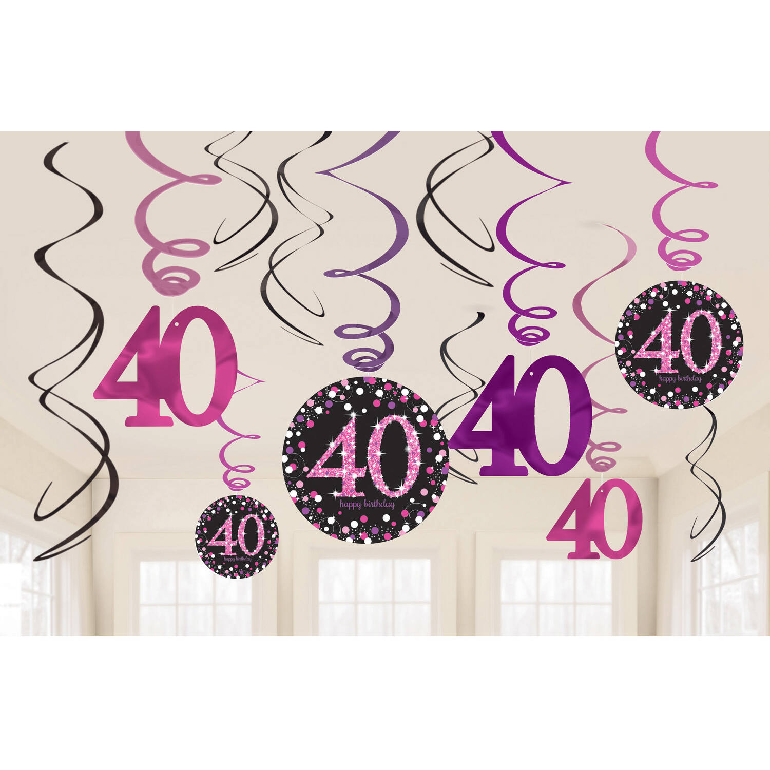 12 Swirl Decorations 40 Sparkling Celebration - Pink Foil / Paper 61 cm