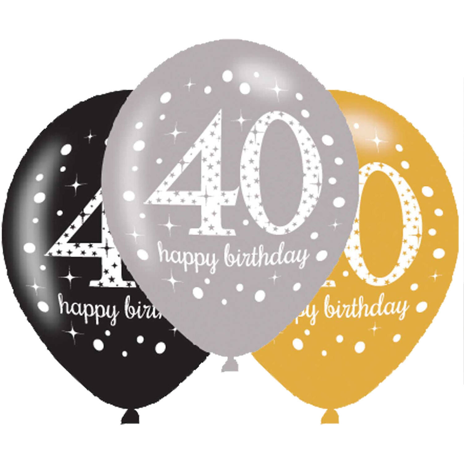 6 Latex Balloons Sparkling Birthday Age 40 27.5 cm / 11"