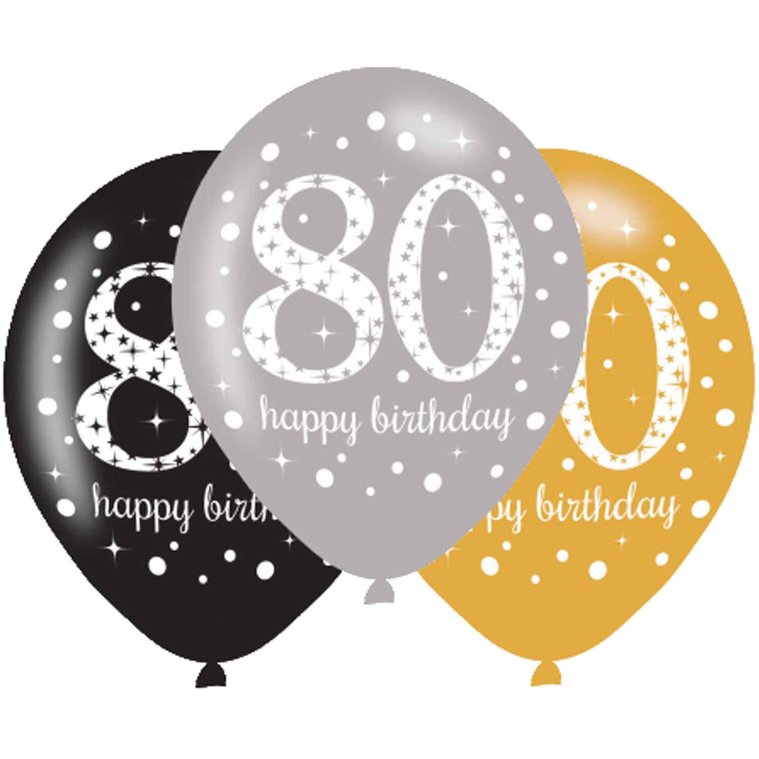 6 Latex Balloons Sparkling Birthday Age 80 27.5 cm / 11"