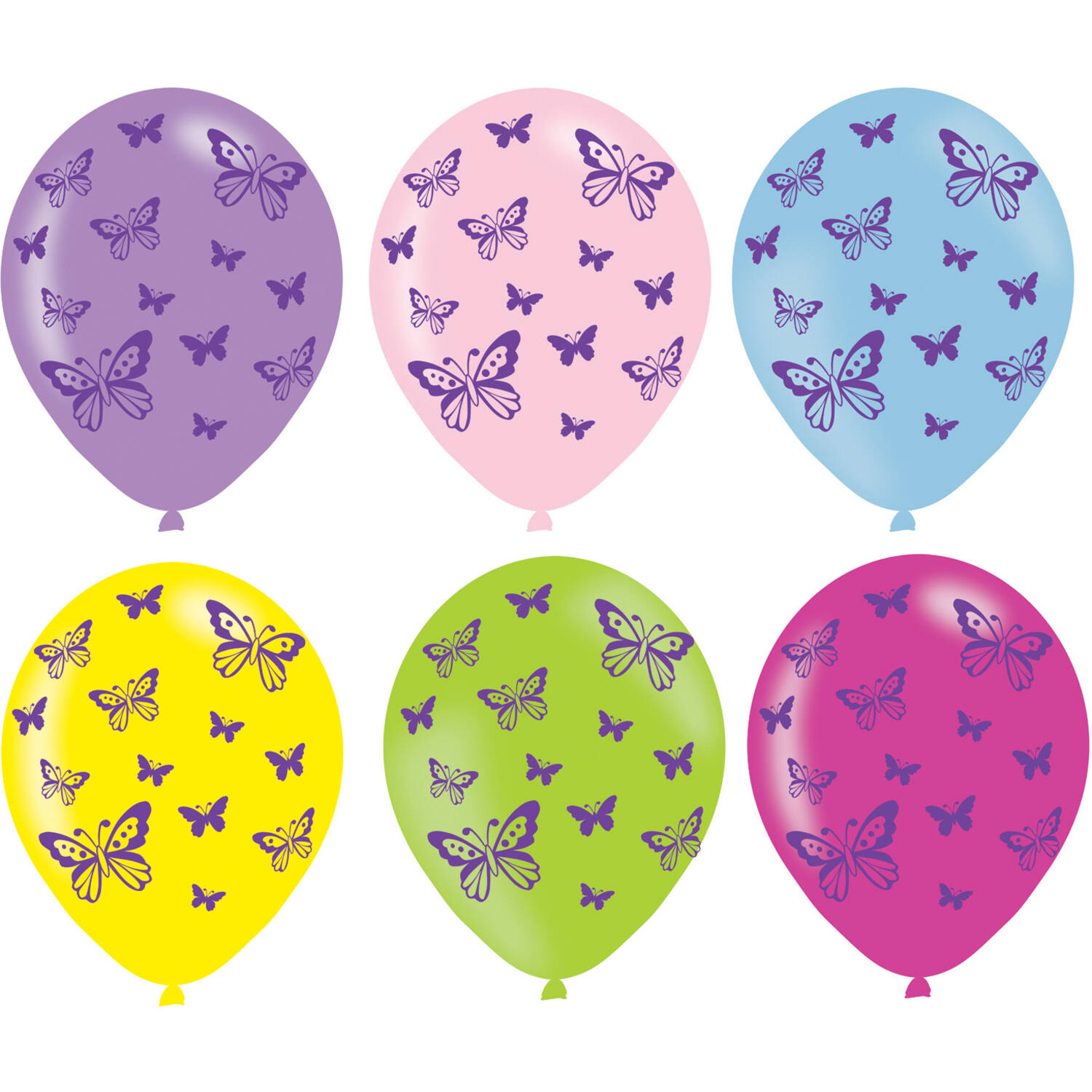 6 Latex Balloons Butterflies 27.5 cm / 11"
