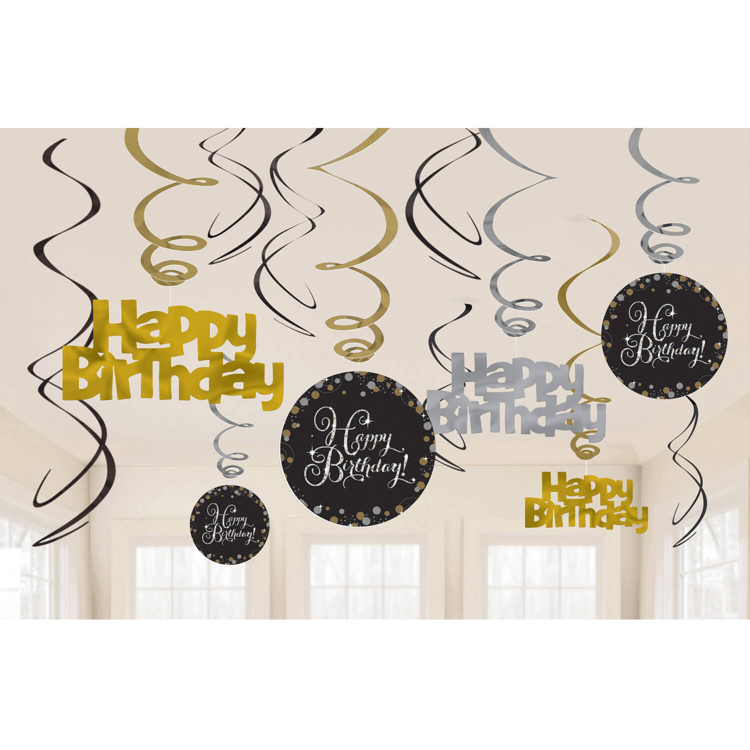 12 Swirl Decorations Sparkling Celebration - Gold Foil / Paper 61 cm