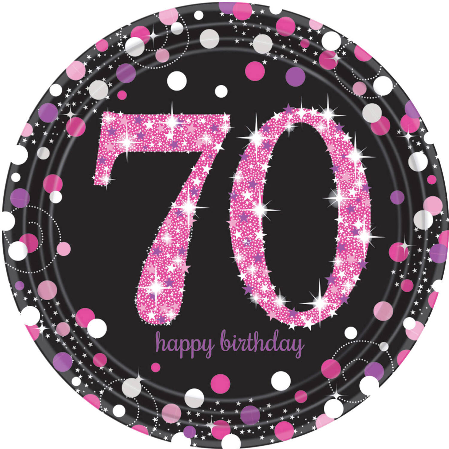8 Plates 70 Sparkling Celebrations Paper Round Pink Prismatic 22.8cm