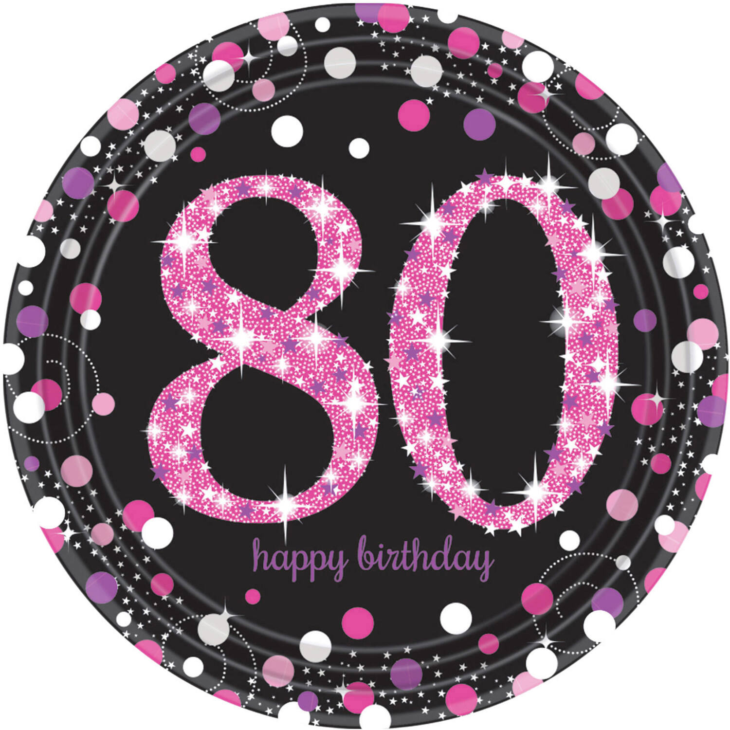 8 Plates 80 Sparkling Celebrations Paper Round Pink Prismatic 22.8 cm
