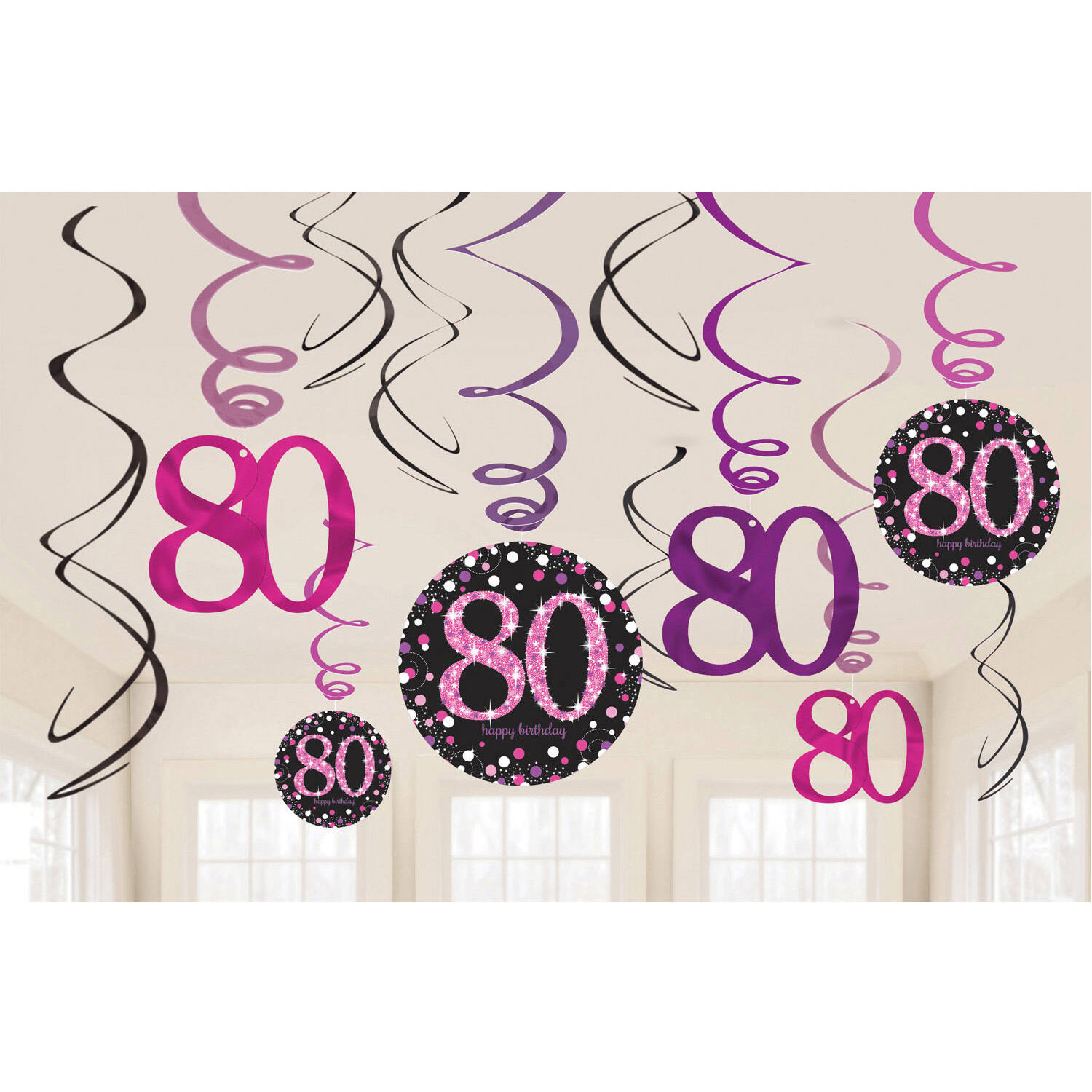 12 Swirl Decorations 80 Pink Celebration Foil / Paper 61 cm